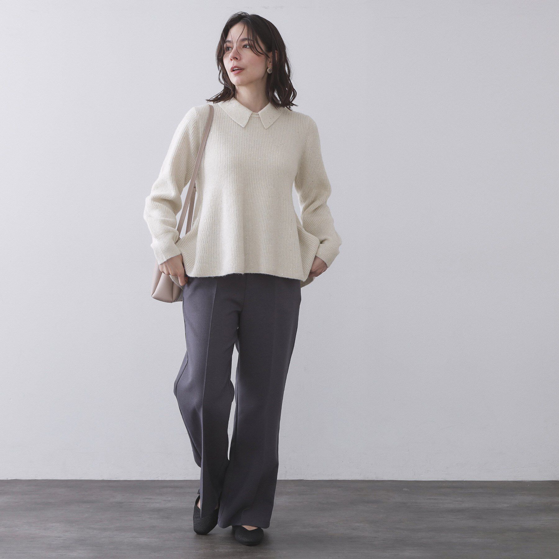 OPAQUE.CLIP「スパンコールラメ衿2WAYペプラムニット【洗濯機OK】」|ニット・セーター|