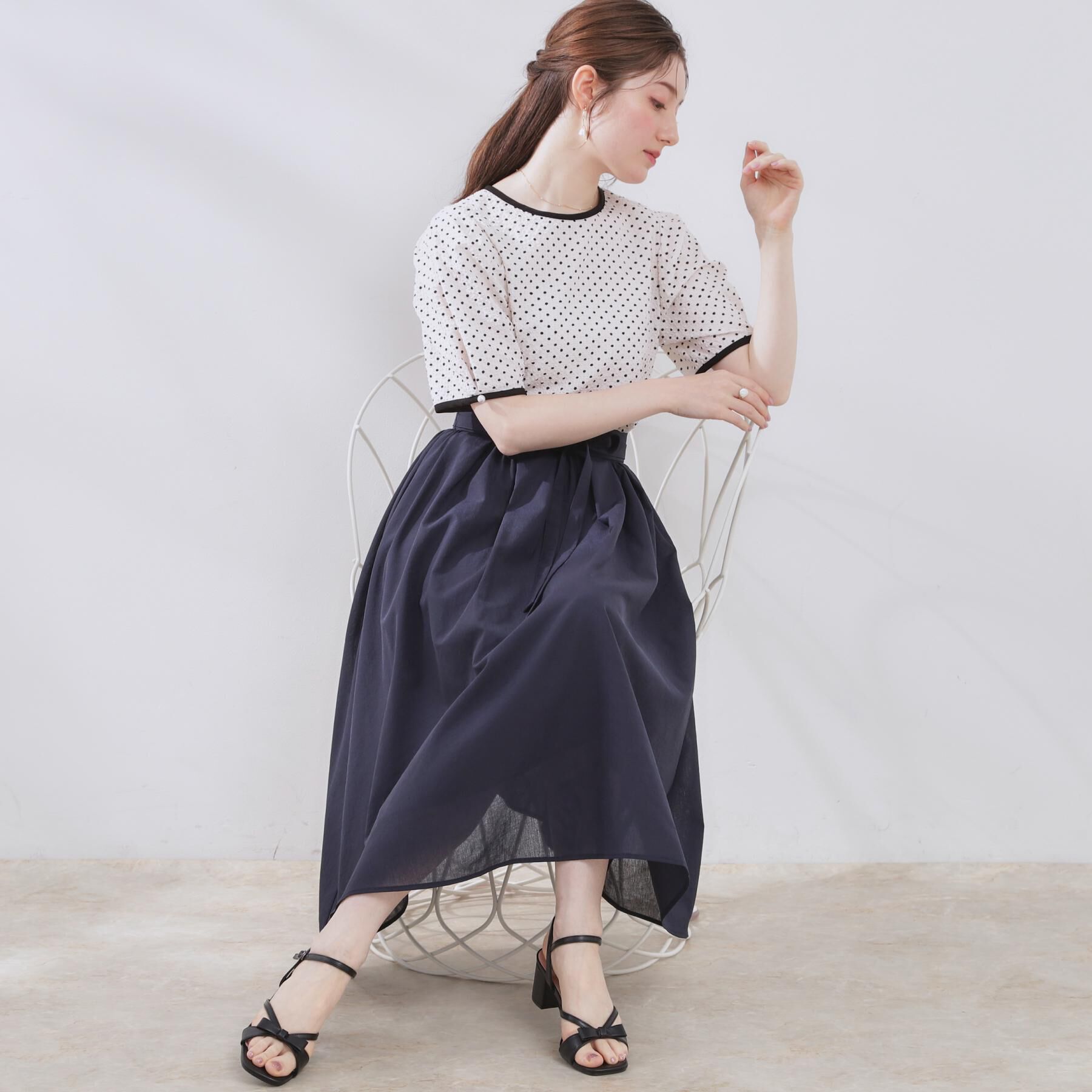 Couture broach「【きれいめ・通勤】細リボン付きパレットボイルスカート」|スカート|