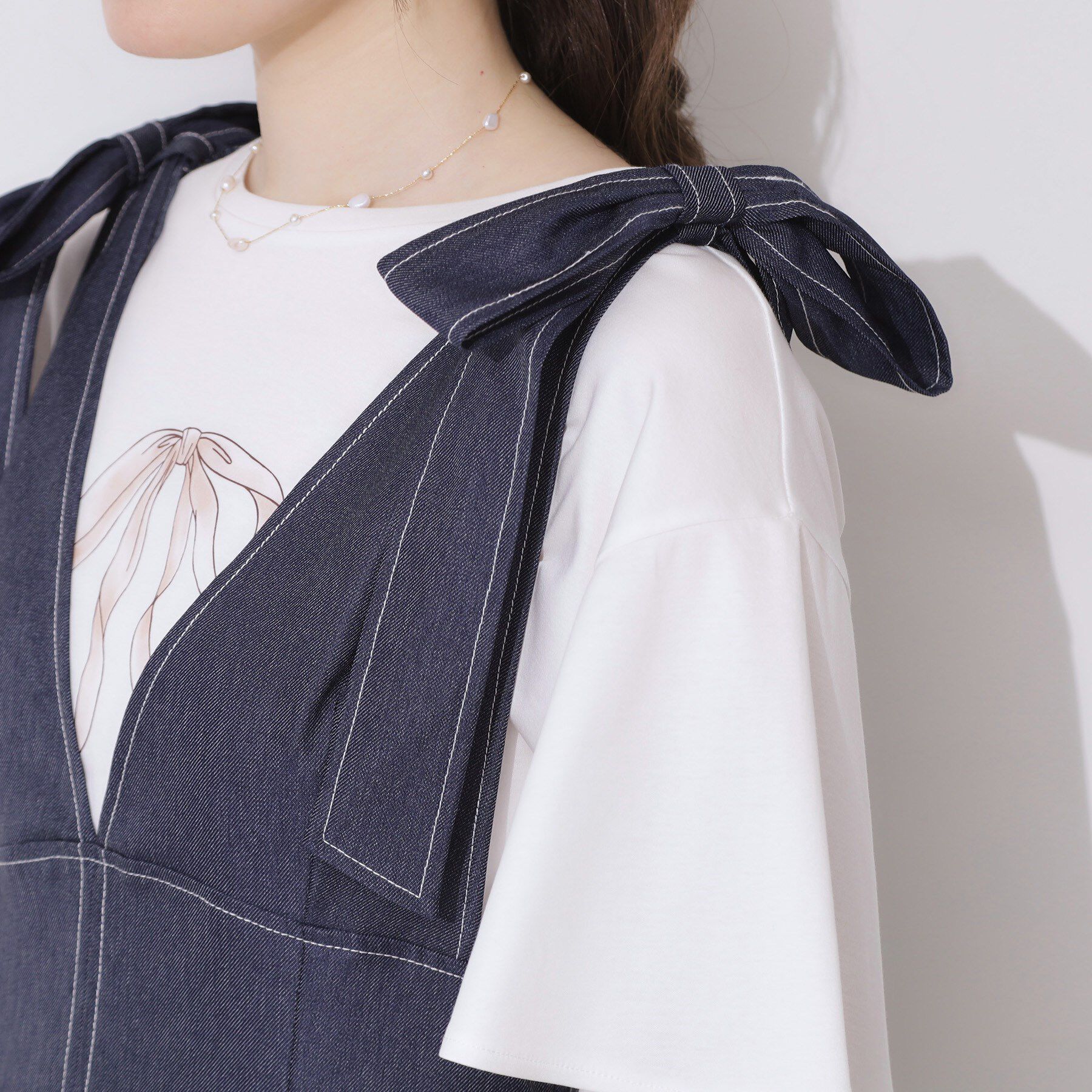 Couture broach「デニムライク肩リボンワンピース」|ワンピース|