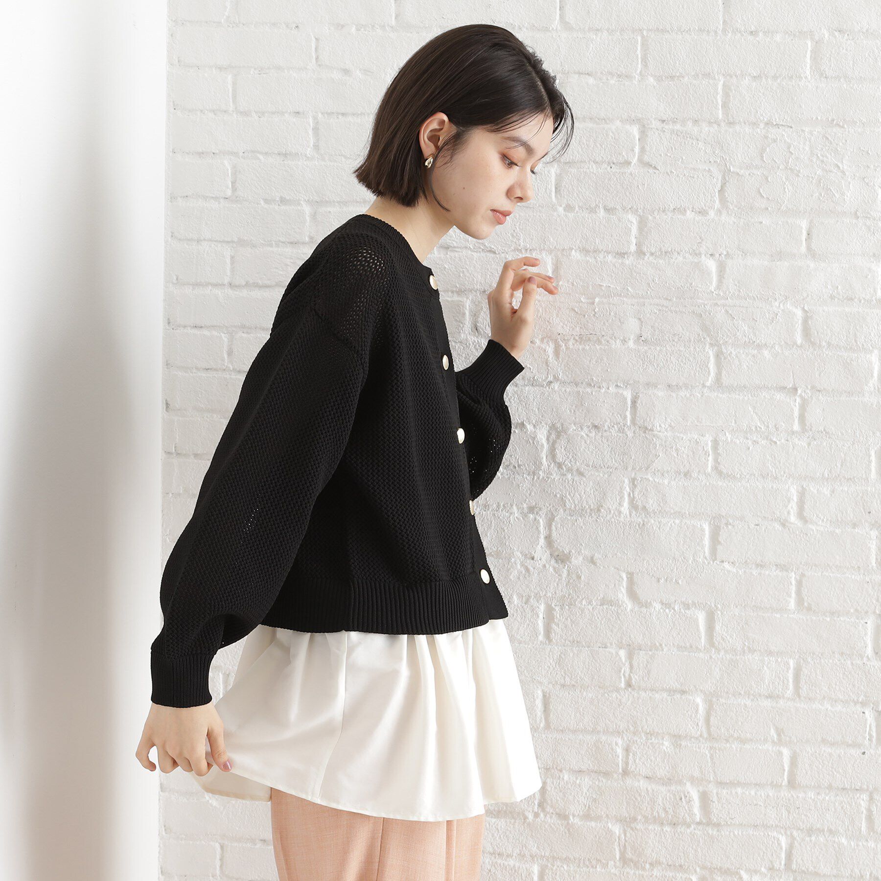 THE SHOP TK「布帛ドッキングメッシュカーデ」|カーディガン|