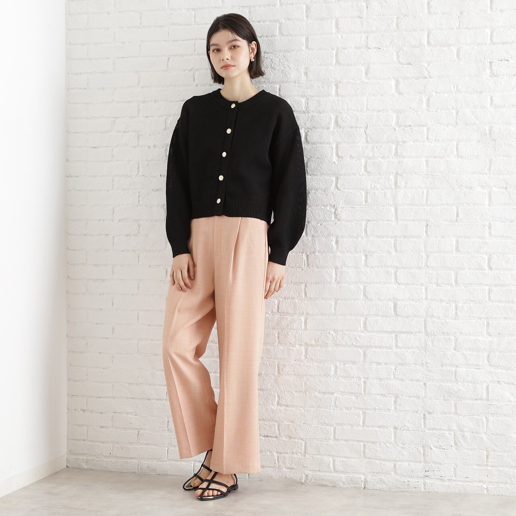 THE SHOP TK「布帛ドッキングメッシュカーデ」|カーディガン|