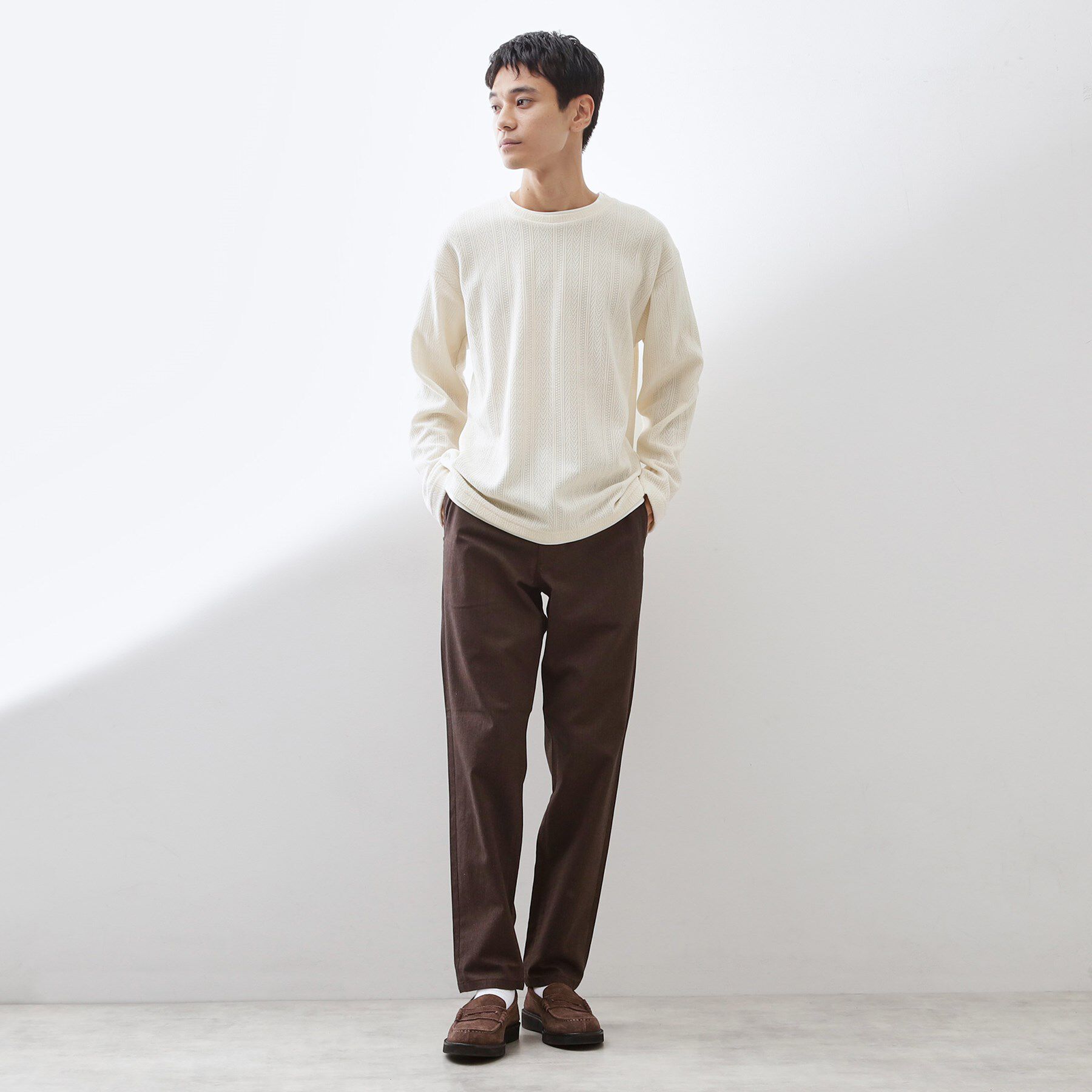 THE SHOP TK「【心地良い、滑らかさ】レイヤード風ケーブル ニットソー 【洗濯機OK】」|Tシャツ・カットソー|