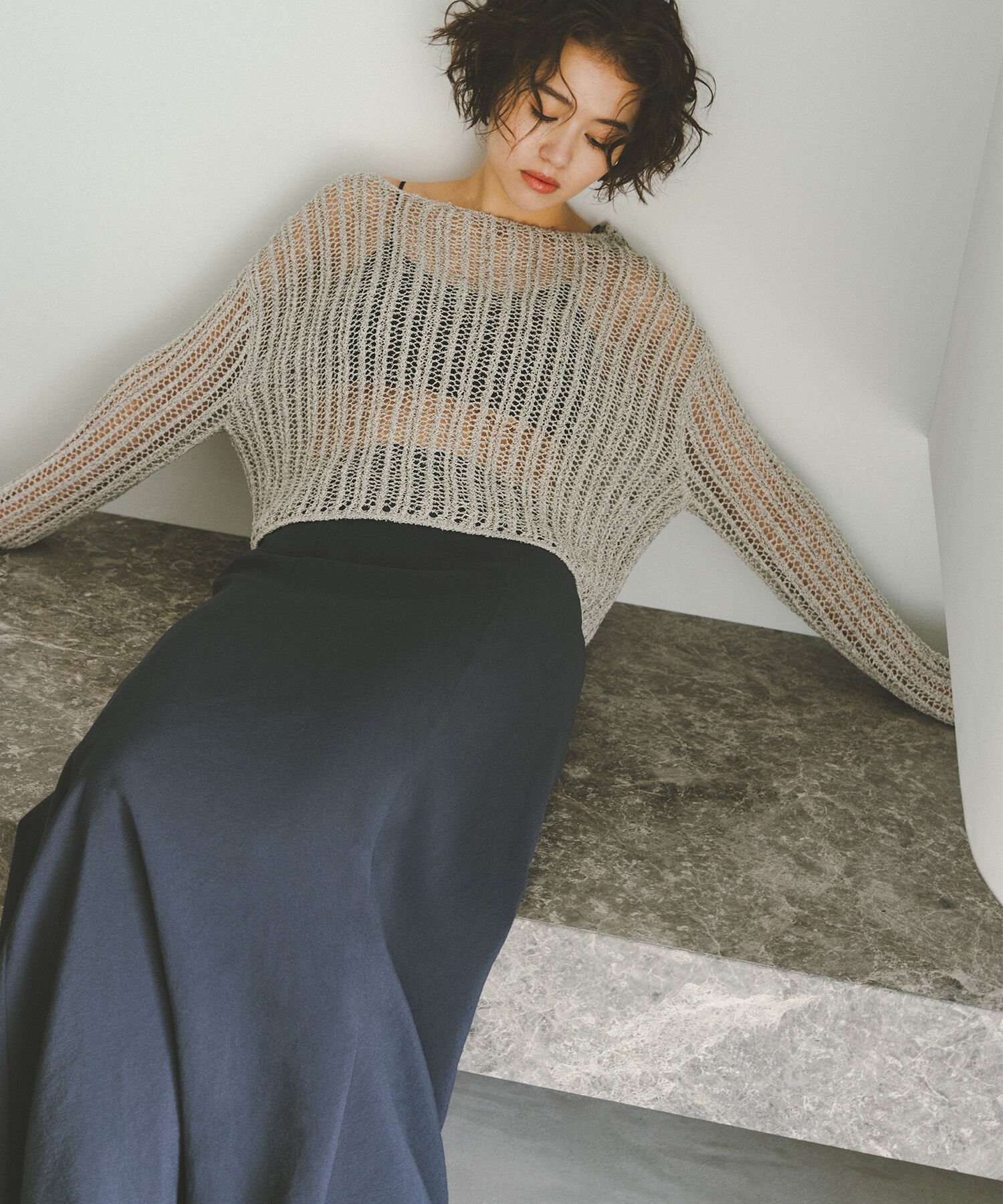  「〈N.〉リネンライクナロースカート」|スカート|ネイビーチャ 1