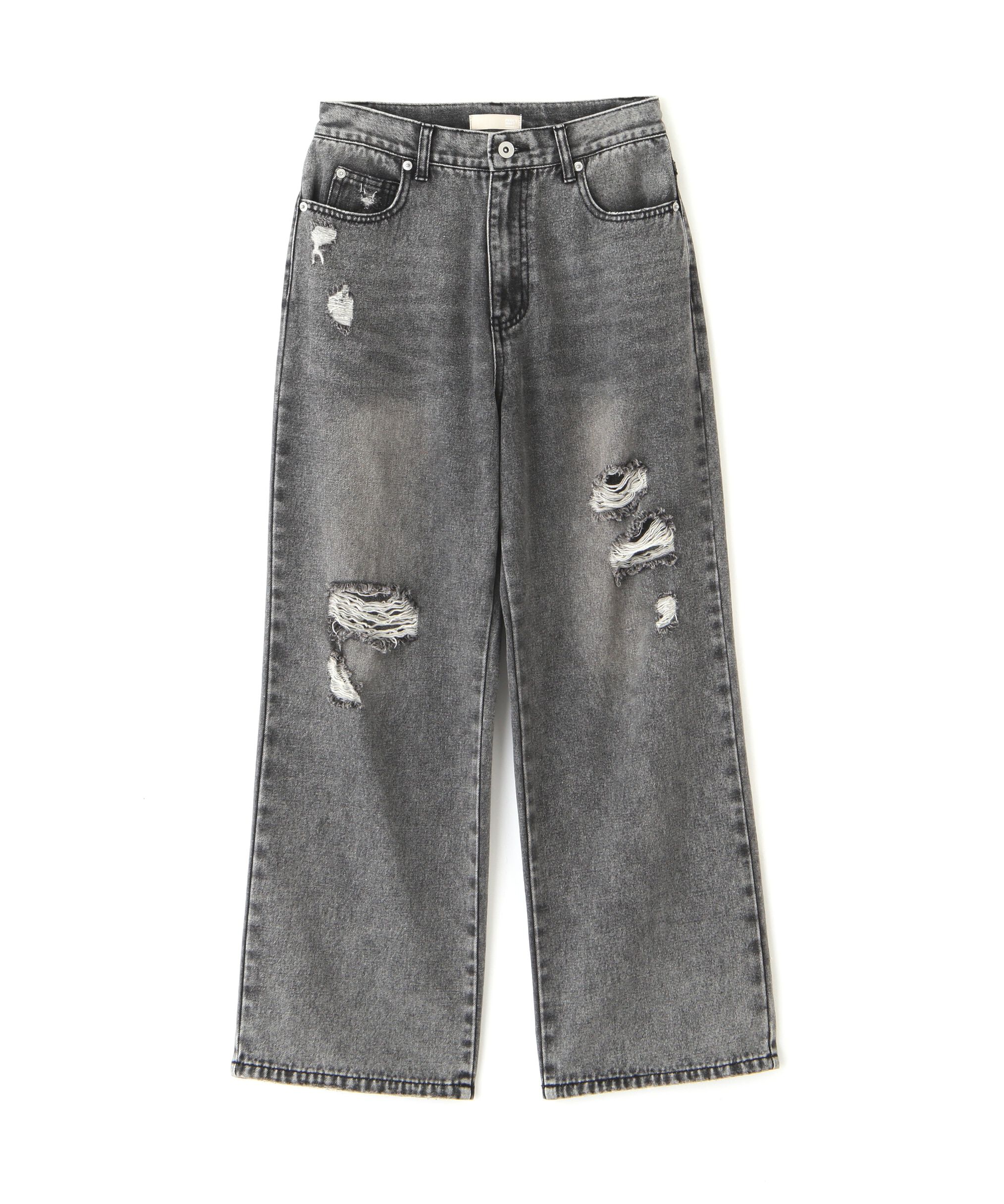  「ストレートワイドクラッシュデニムパンツ」|その他|