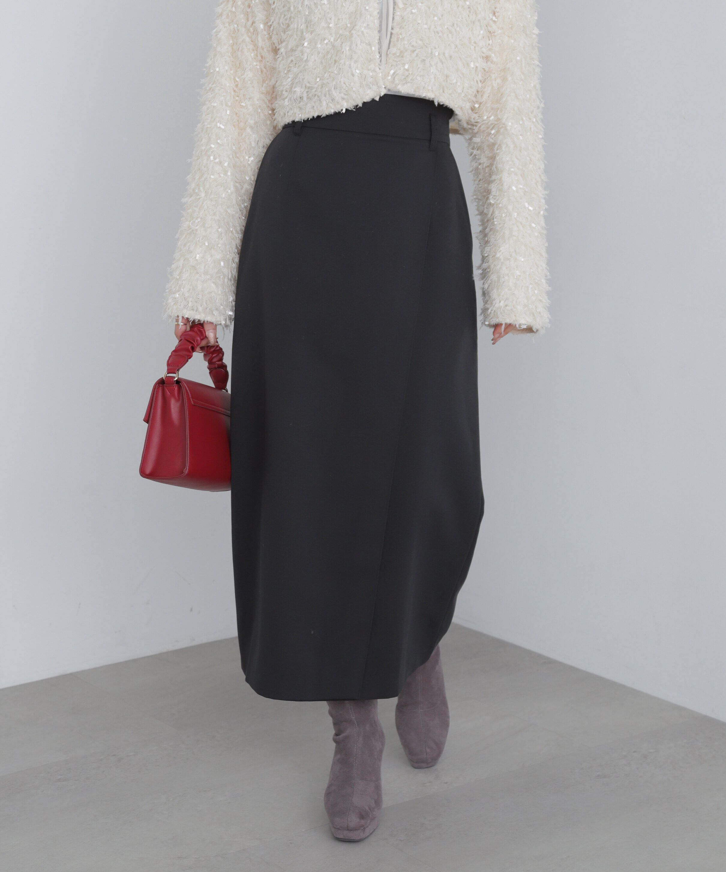  「ラップ風ナロースカート」|スカート|ブラック