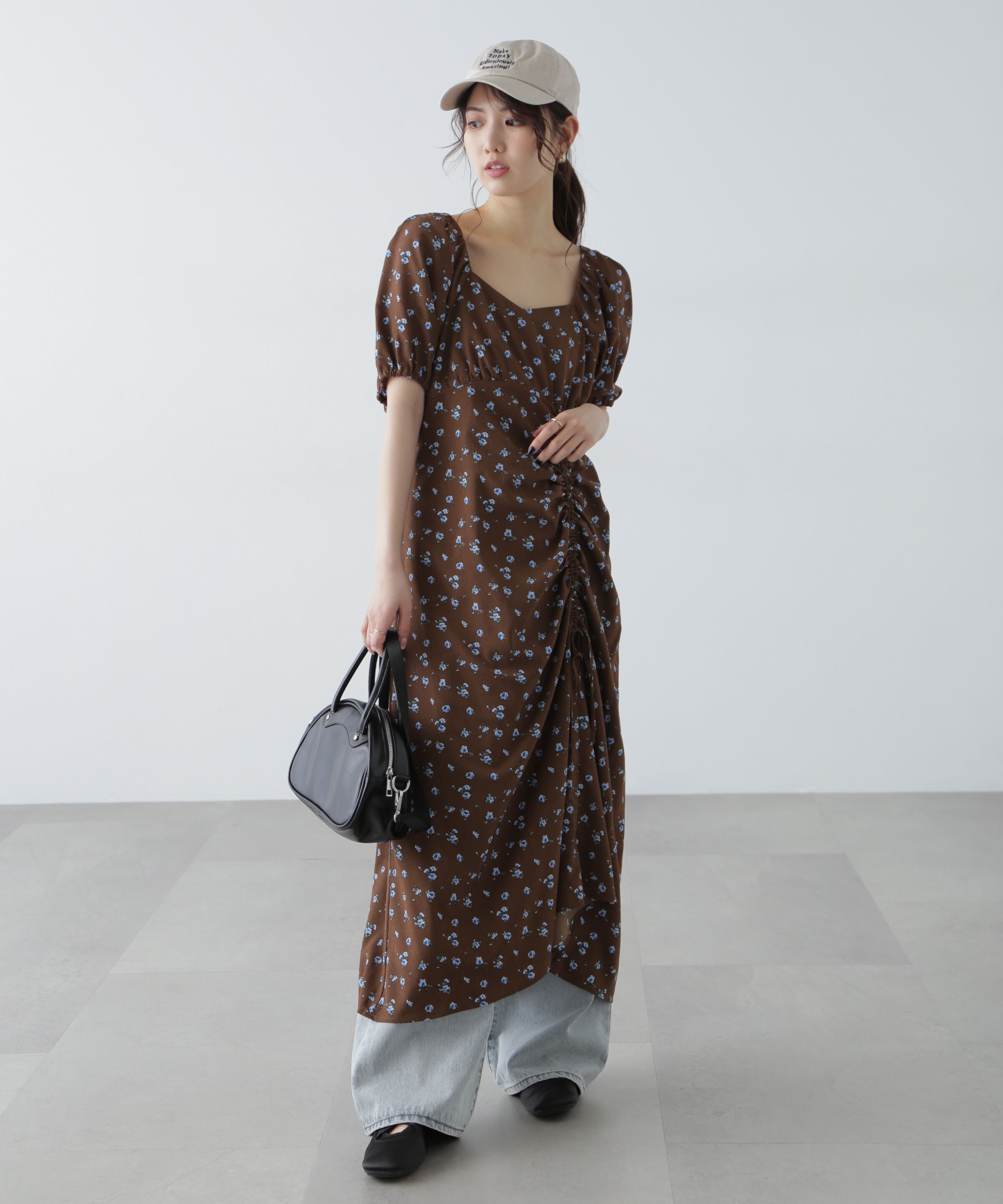  「フラワープリントパフスリーブワンピース」|ワンピース|