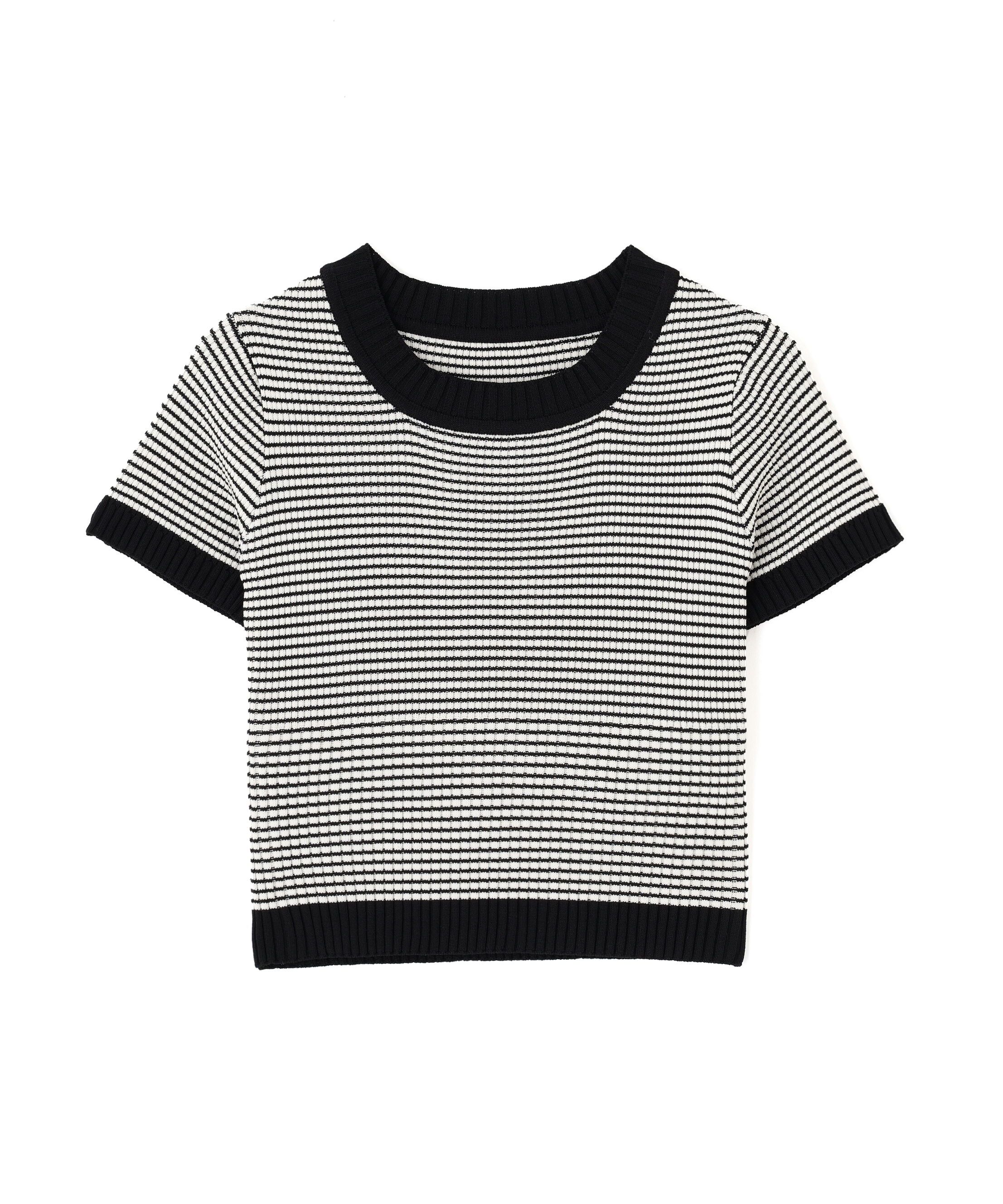  「ショート丈クルーネックリブニット」|ニット・セーター|