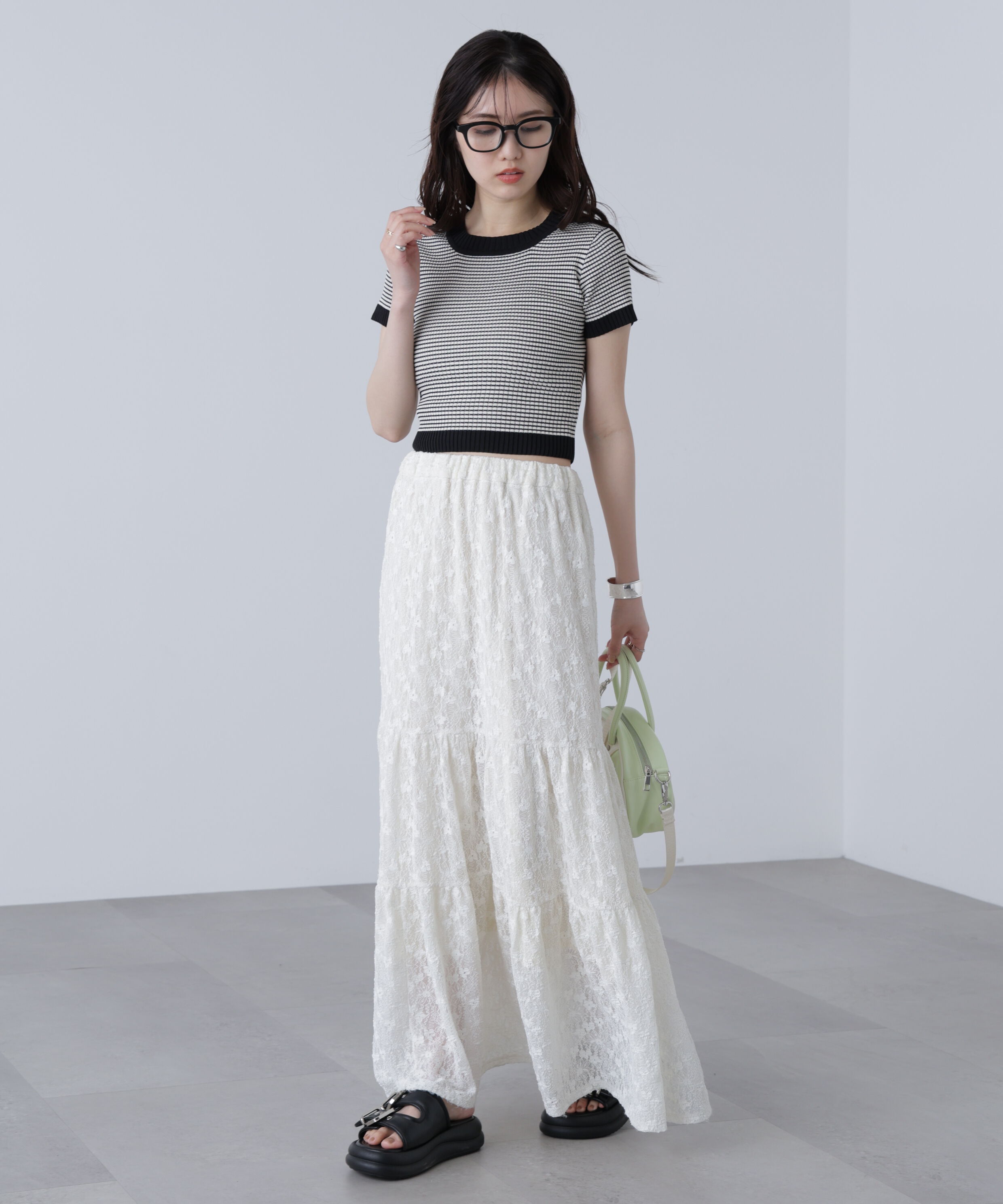  「ショート丈クルーネックリブニット」|ニット・セーター|