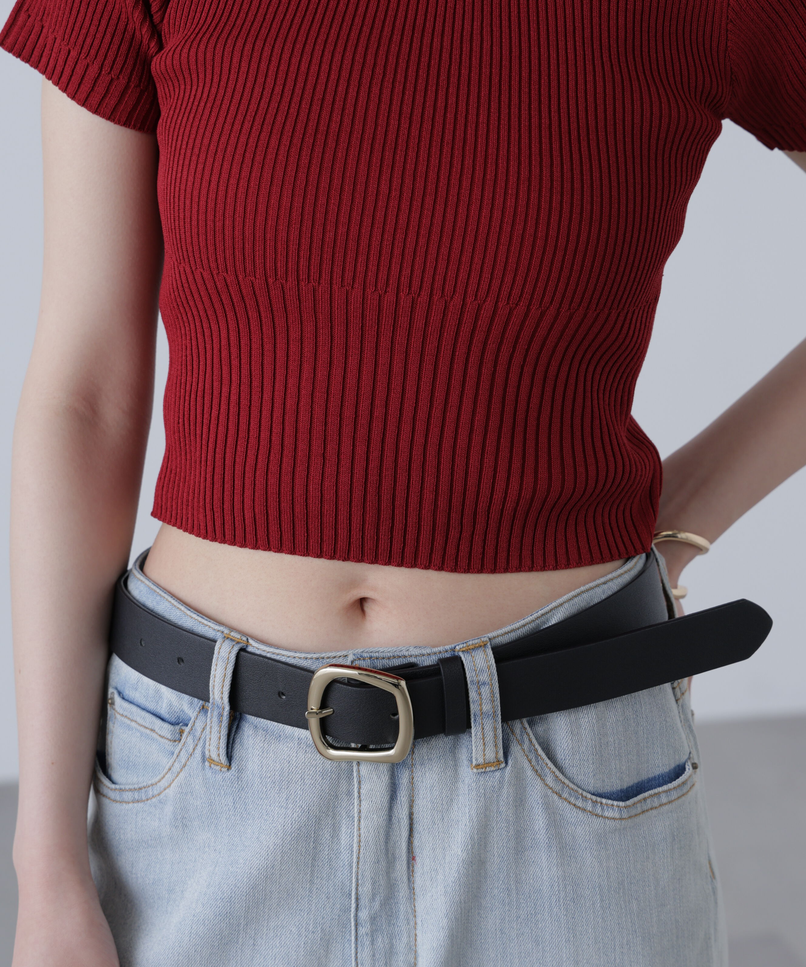  「ショート丈クルーネックリブニット」|ニット・セーター|