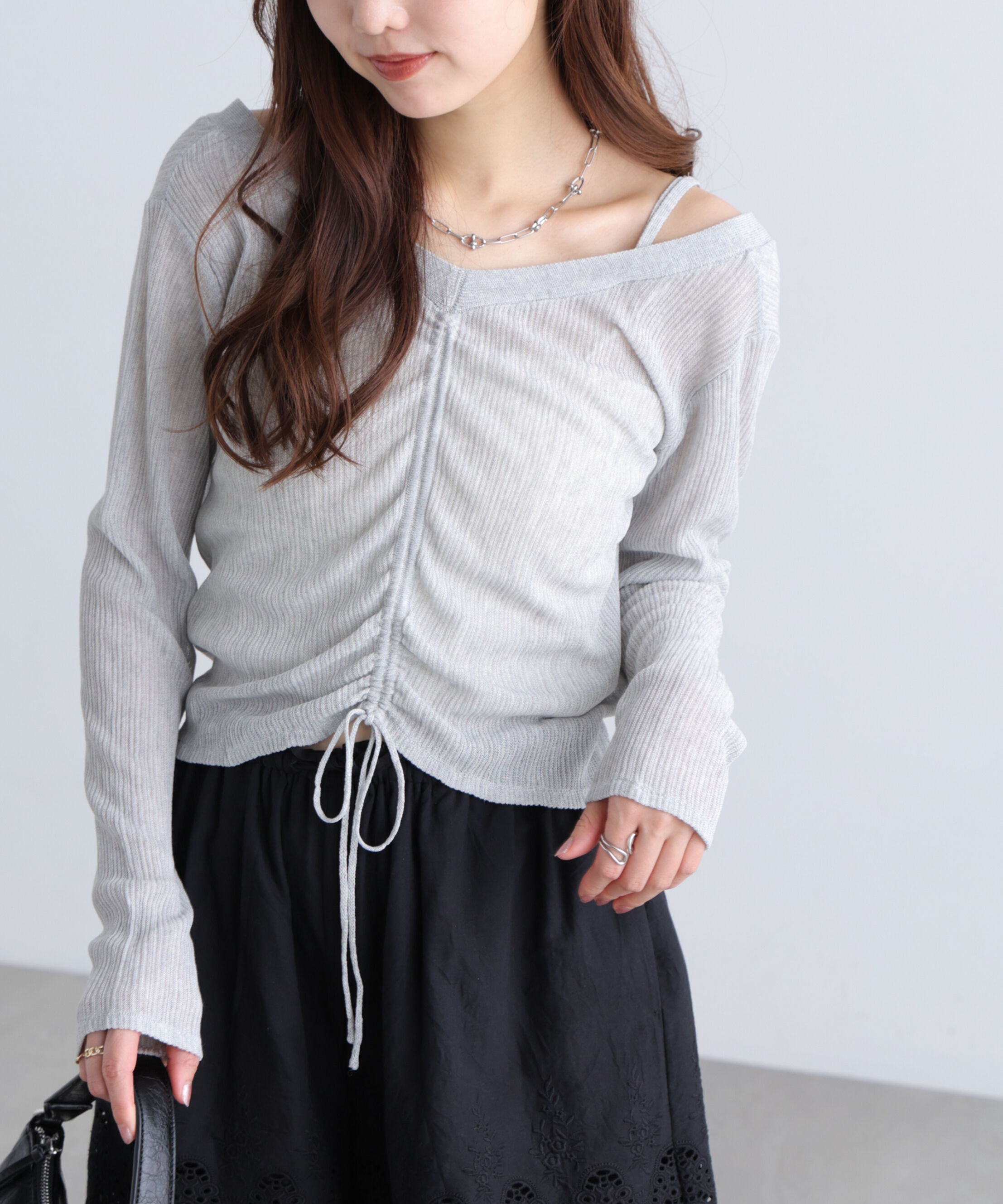  「オフショル前後2wayシアーカーディガン」|ニット・セーター|