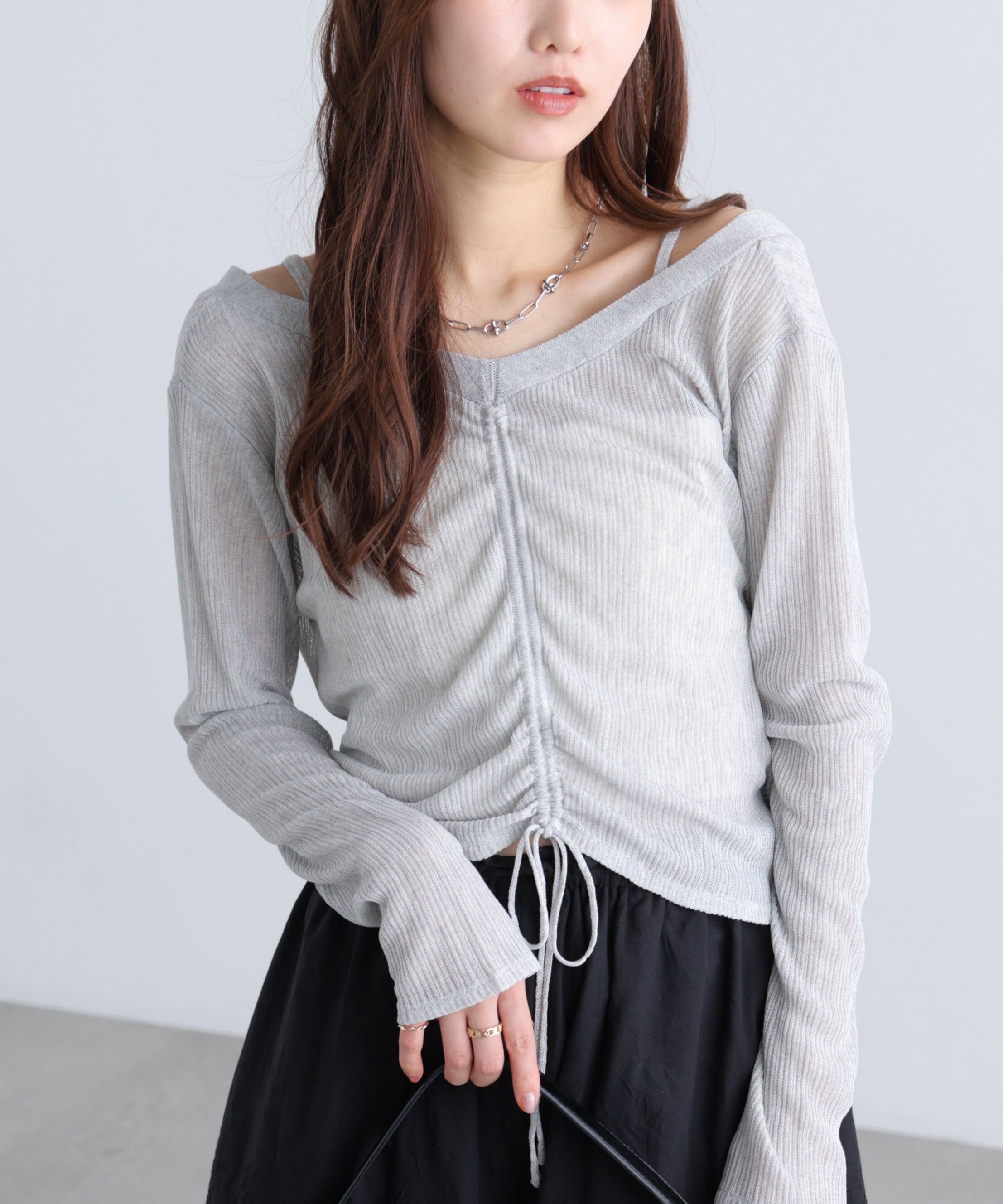  「オフショル前後2wayシアーカーディガン」|ニット・セーター|