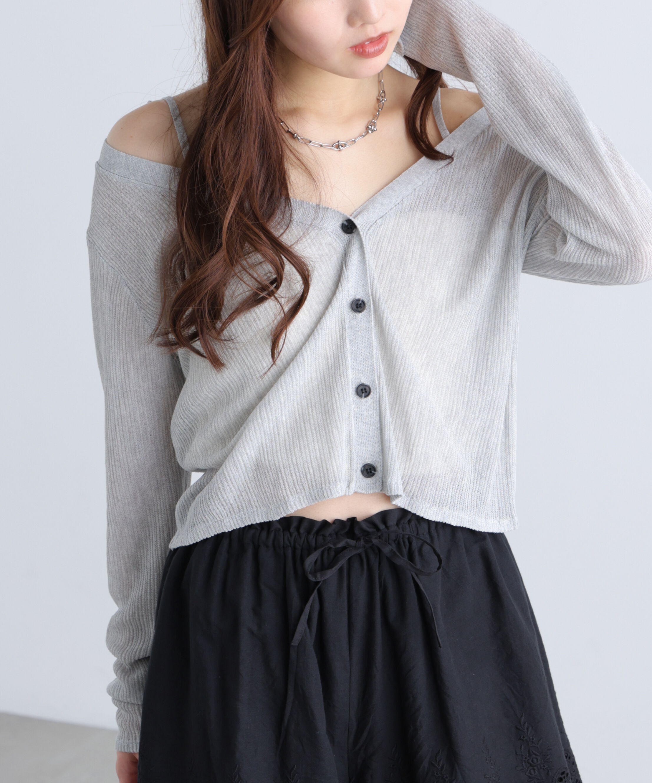  「オフショル前後2wayシアーカーディガン」|ニット・セーター|