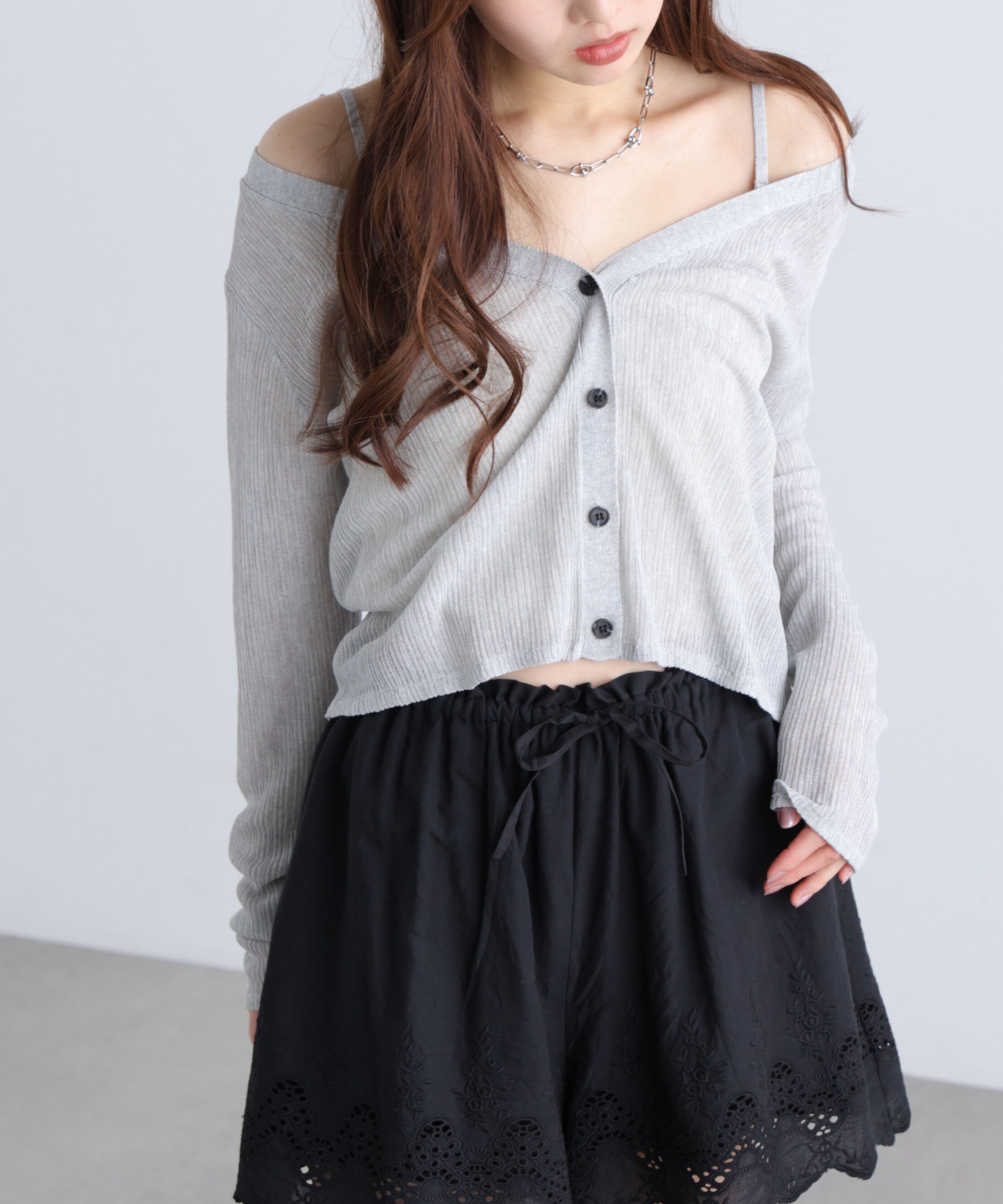  「オフショル前後2wayシアーカーディガン」|ニット・セーター|