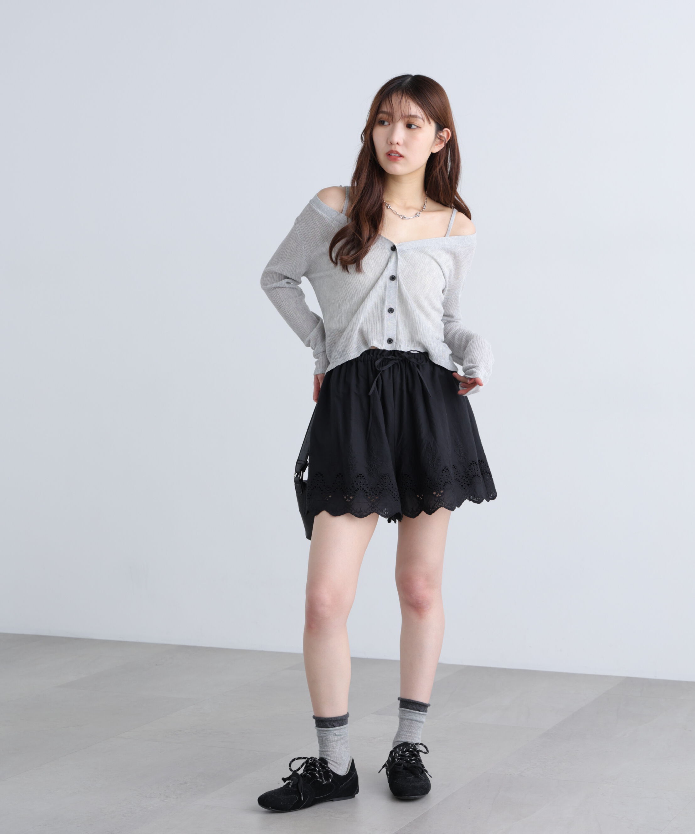  「オフショル前後2wayシアーカーディガン」|ニット・セーター|