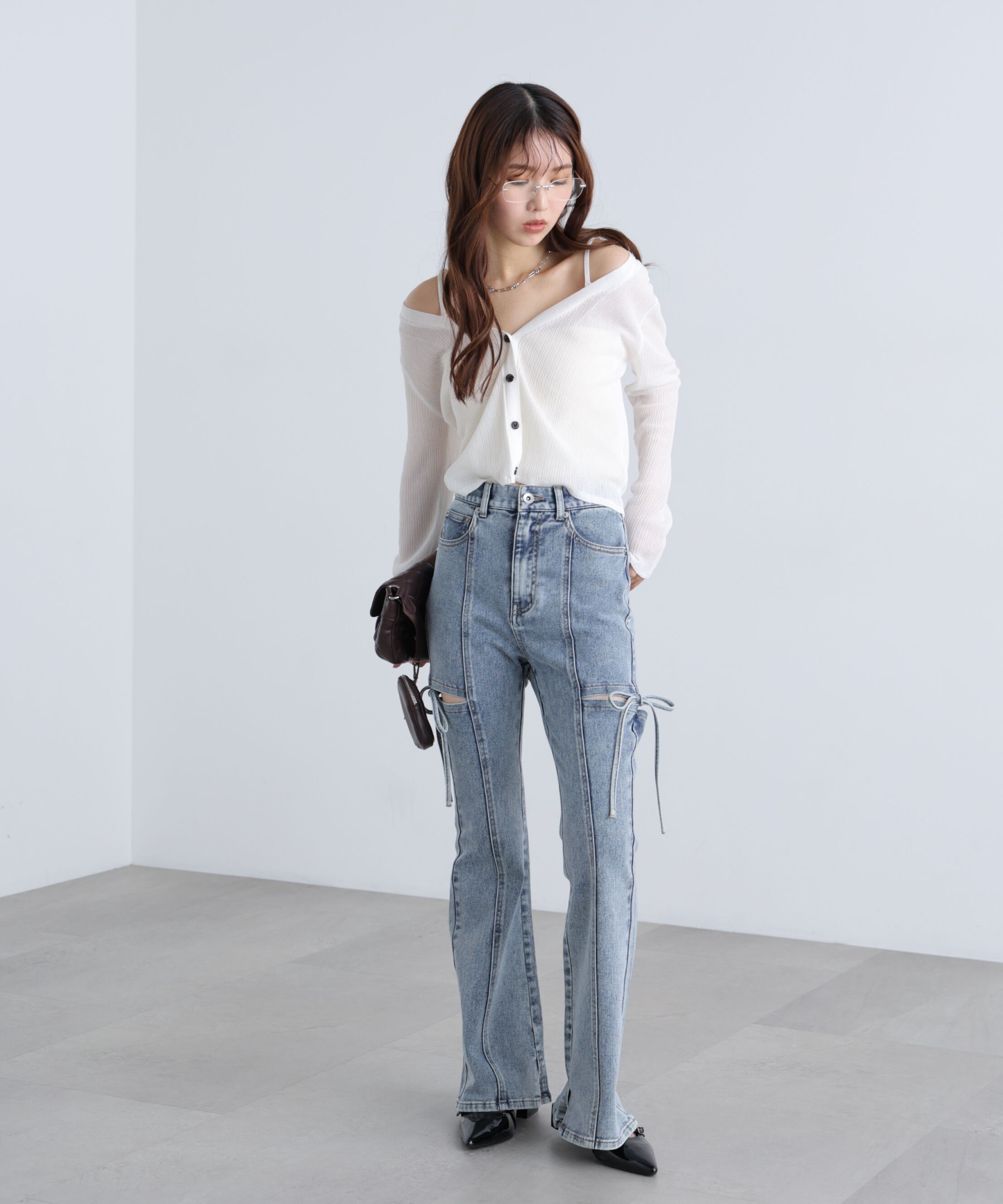  「オフショル前後2wayシアーカーディガン」|ニット・セーター|