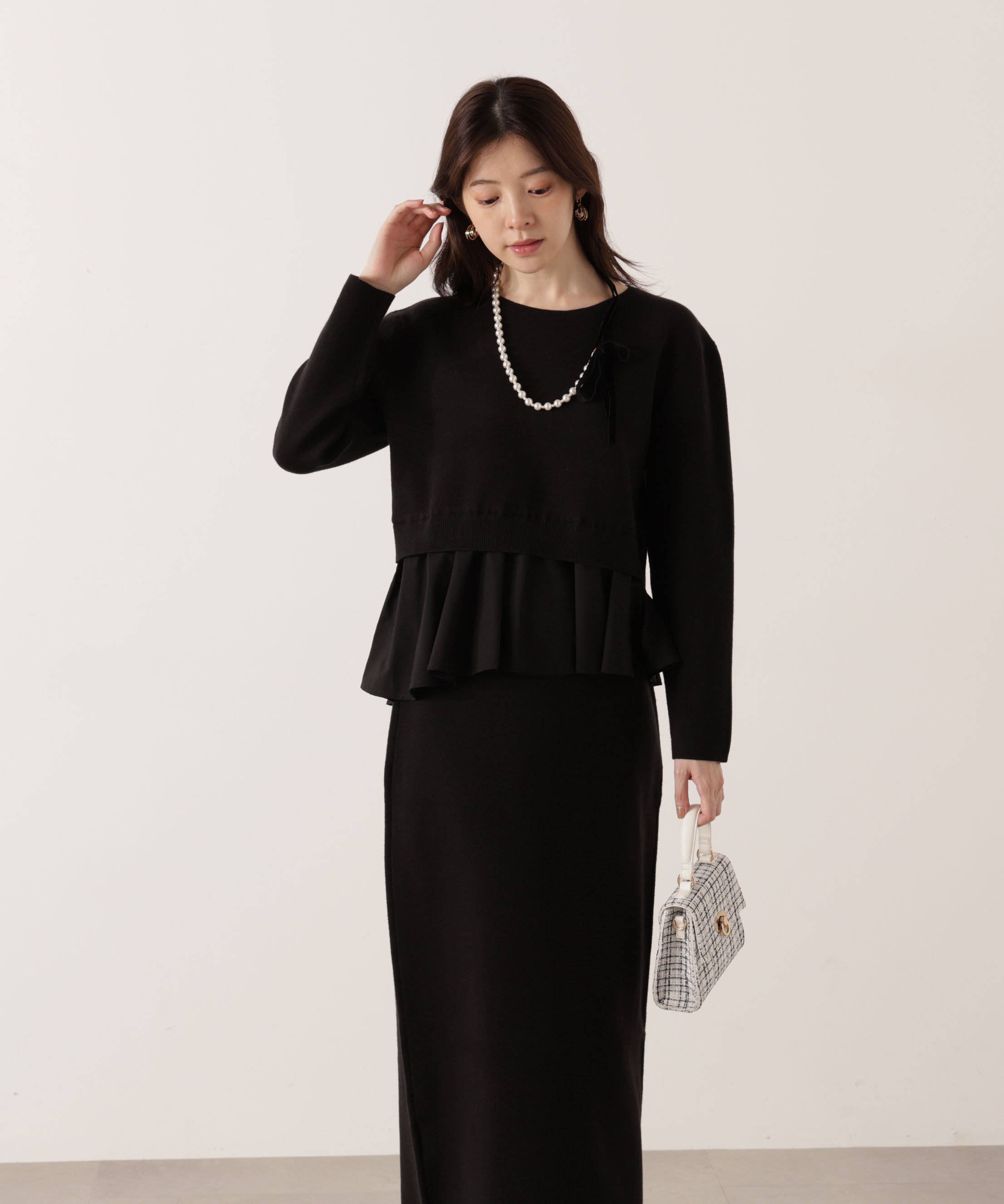 PROPORTION BODY DRESSING「＜ウォッシャブル＞ランダムヘムペプラムニットSETUP 25AW」|ワンピース|