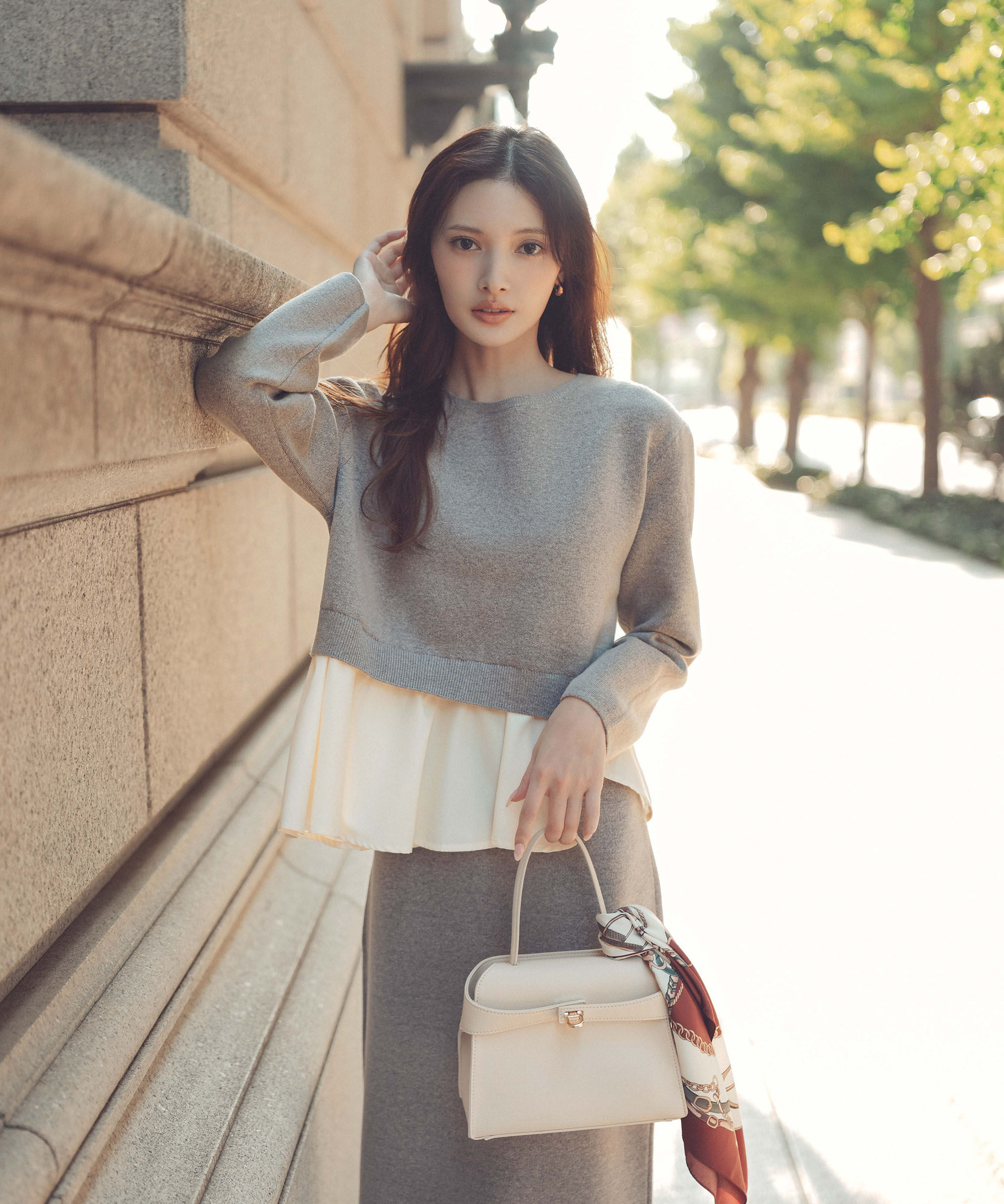 PROPORTION BODY DRESSING「＜ウォッシャブル＞ランダムヘムペプラムニットSETUP 25AW」|ワンピース|トップグレー 1