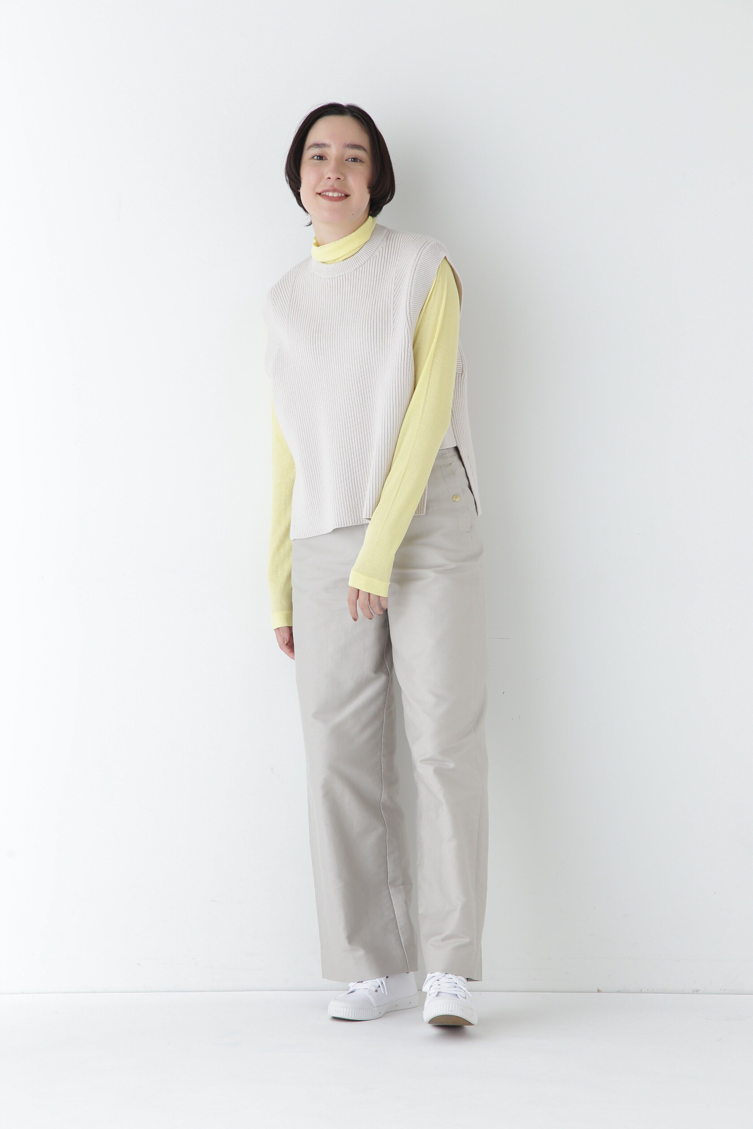  「◆【ウォッシャブル】綿ポリリブ見えクルーベスト」|ニット・セーター|