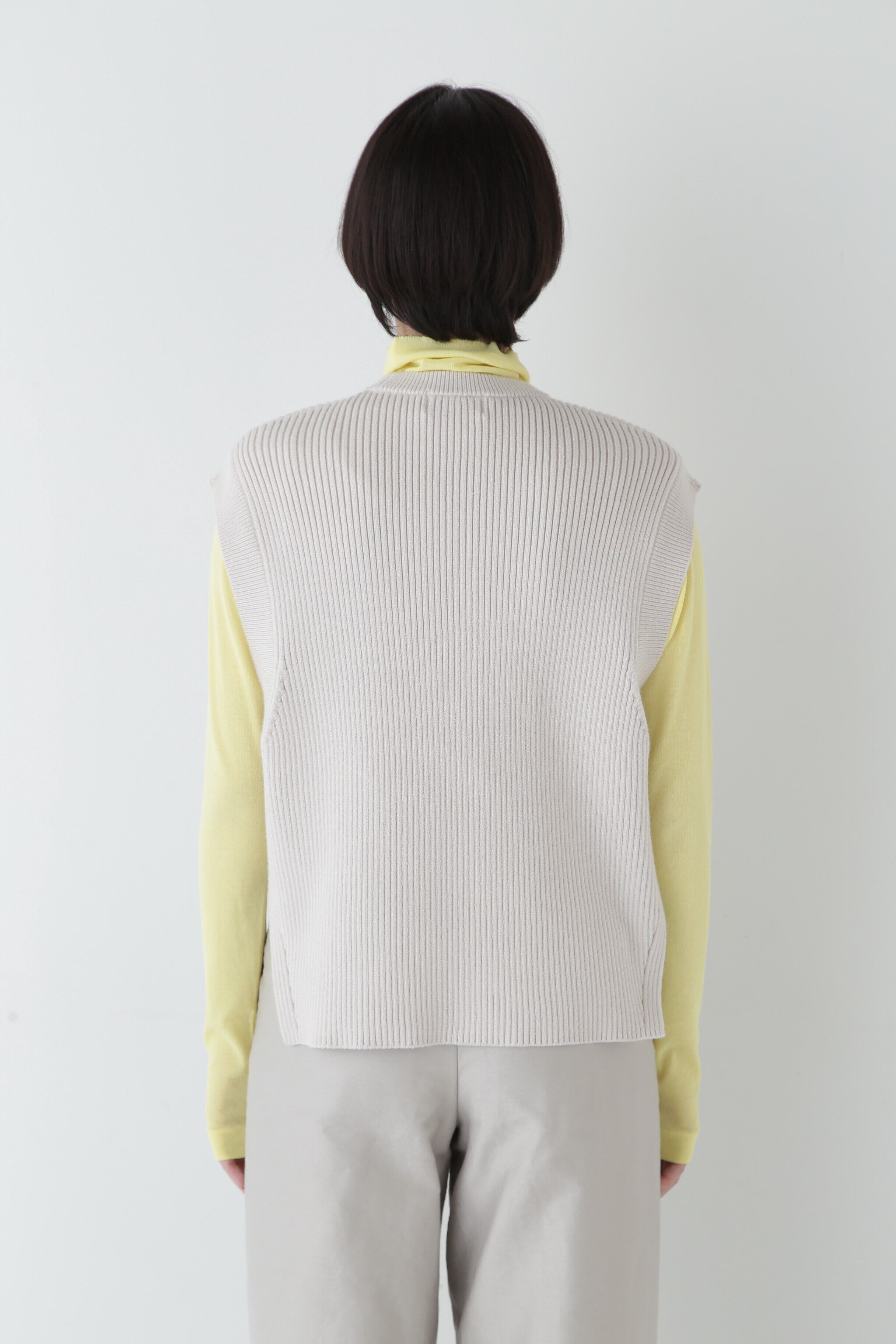  「◆【ウォッシャブル】綿ポリリブ見えクルーベスト」|ニット・セーター|