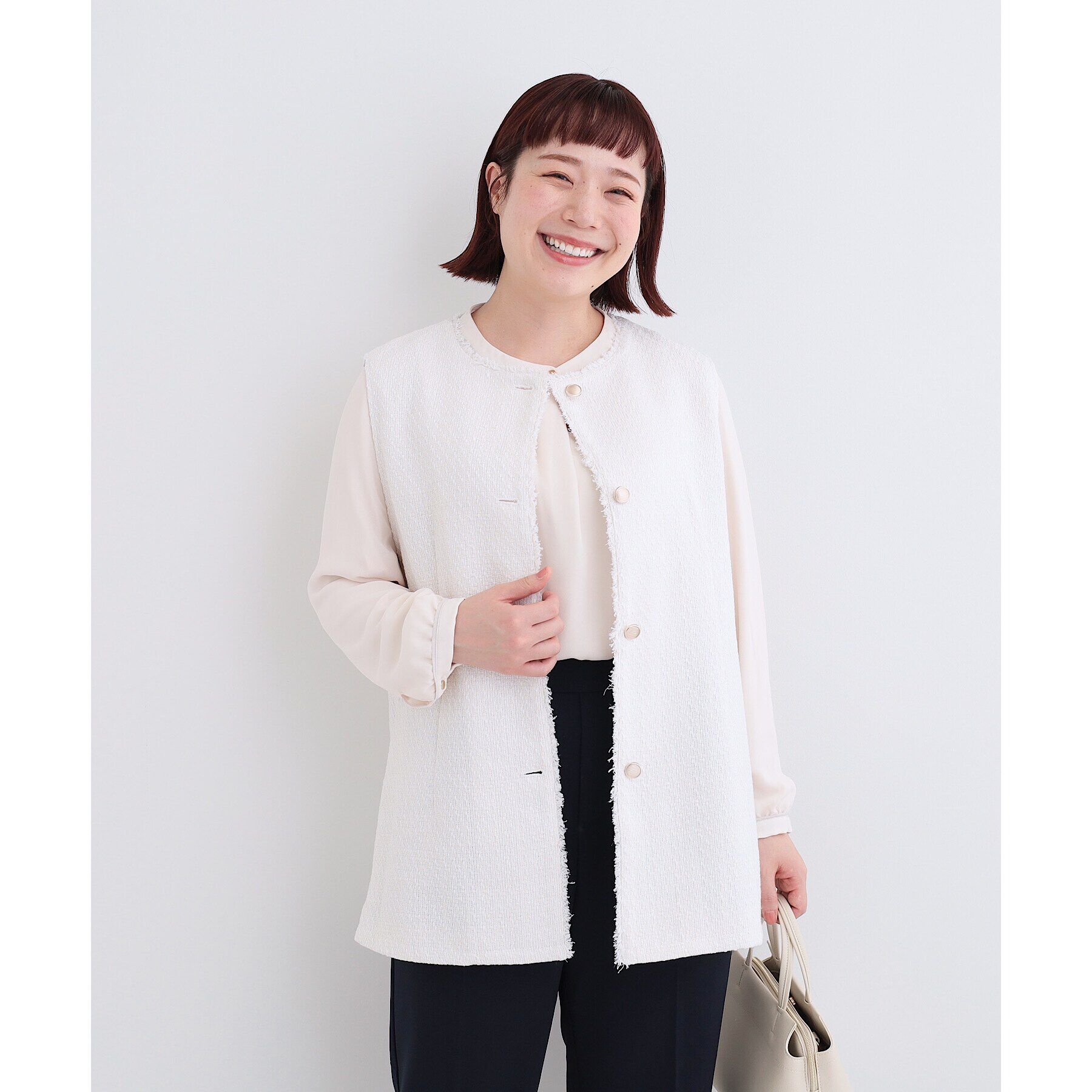 SHOO･LA･RUE「【セレモニーからデイリーまで】フリンジ ツイードジレ」|ベスト・ジレ|