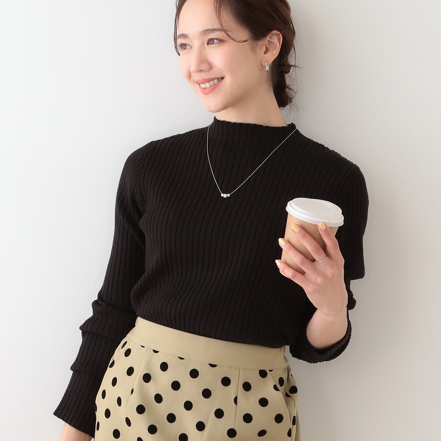 SHOO･LA･RUE「【洗える/S-LL】一枚でもインナーでも プチハイネック リブニット」|ニット・セーター|ブラック(019)