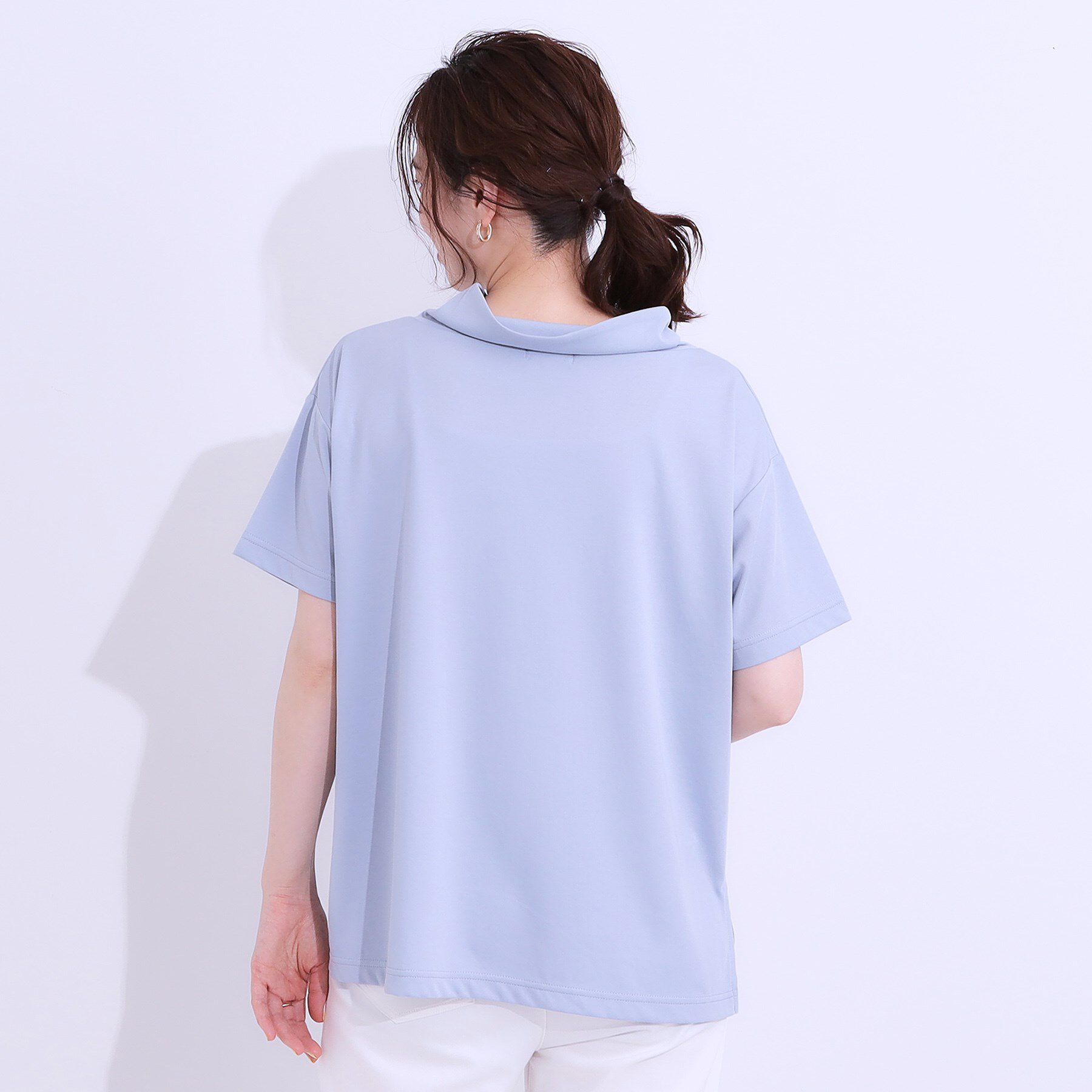SHOO･LA･RUE「【高レビュー/ひんやり/UV】アウトスタイルもサマになる さらさら抜け襟Tシャツ」|Tシャツ・カットソー|