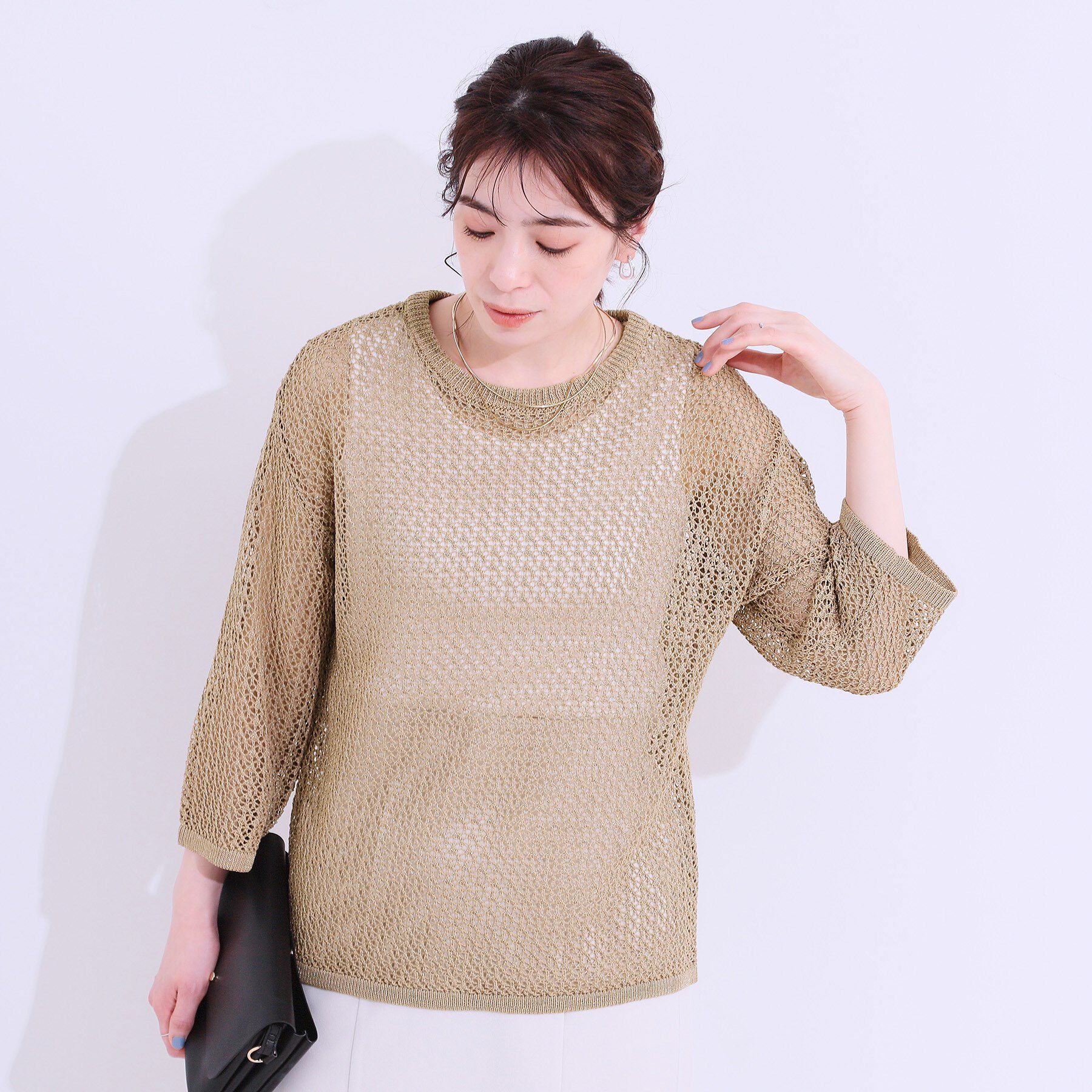 SHOO･LA･RUE「【S-LL/2WAY】ラメが華やか 透かしニットカーディガン」|カーディガン|