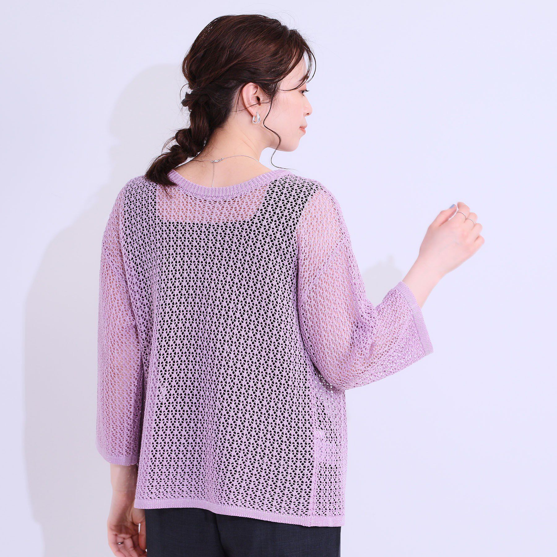 SHOO･LA･RUE「【S-LL/2WAY】ラメが華やか 透かしニットカーディガン」|カーディガン|