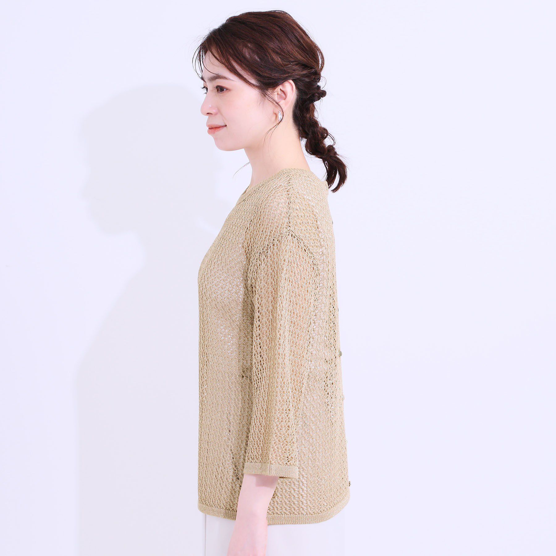 SHOO･LA･RUE「【S-LL/2WAY】ラメが華やか 透かしニットカーディガン」|カーディガン|