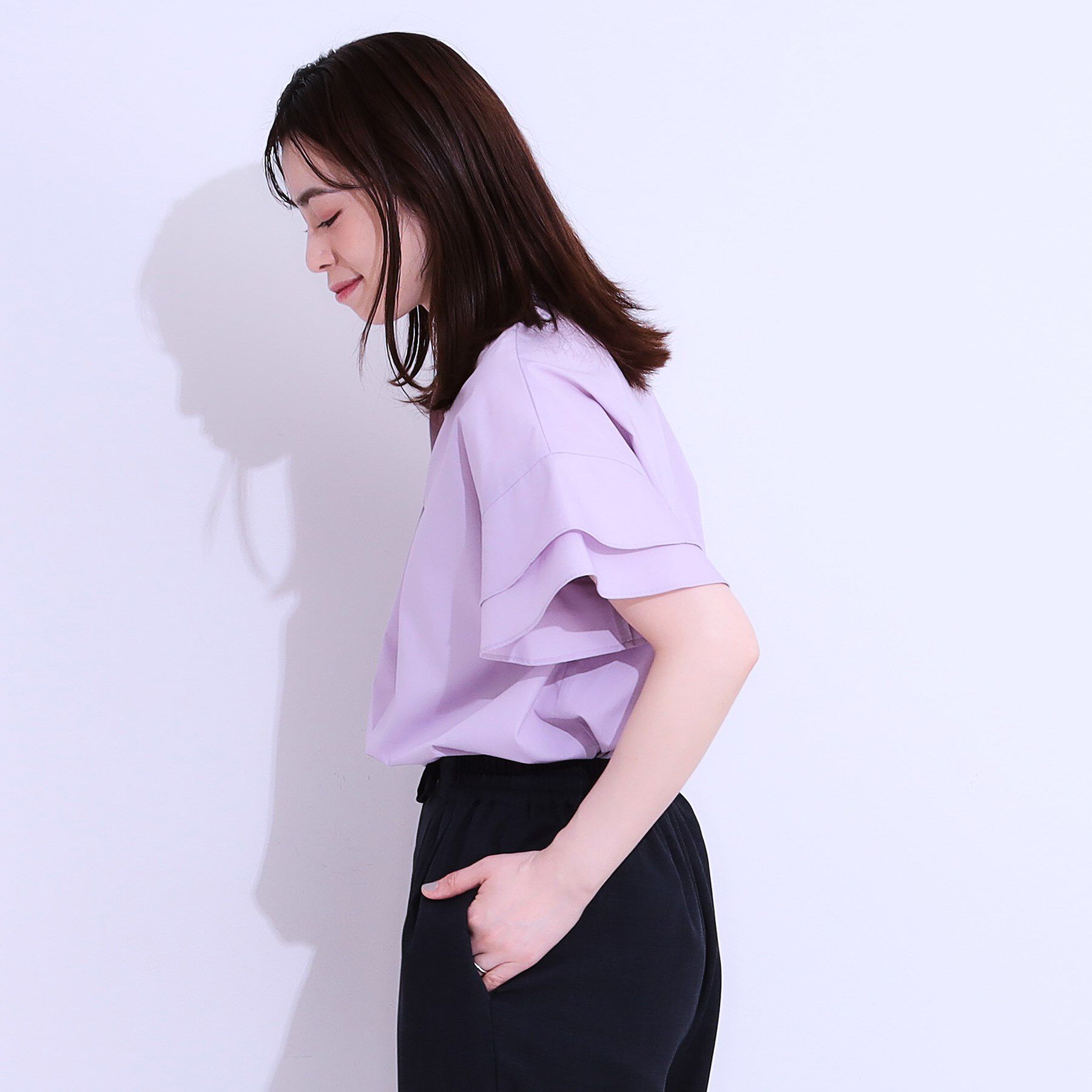 SHOO･LA･RUE「【洗える/S-LL】袖フリルスキッパーシャツ」|シャツ・ブラウス|