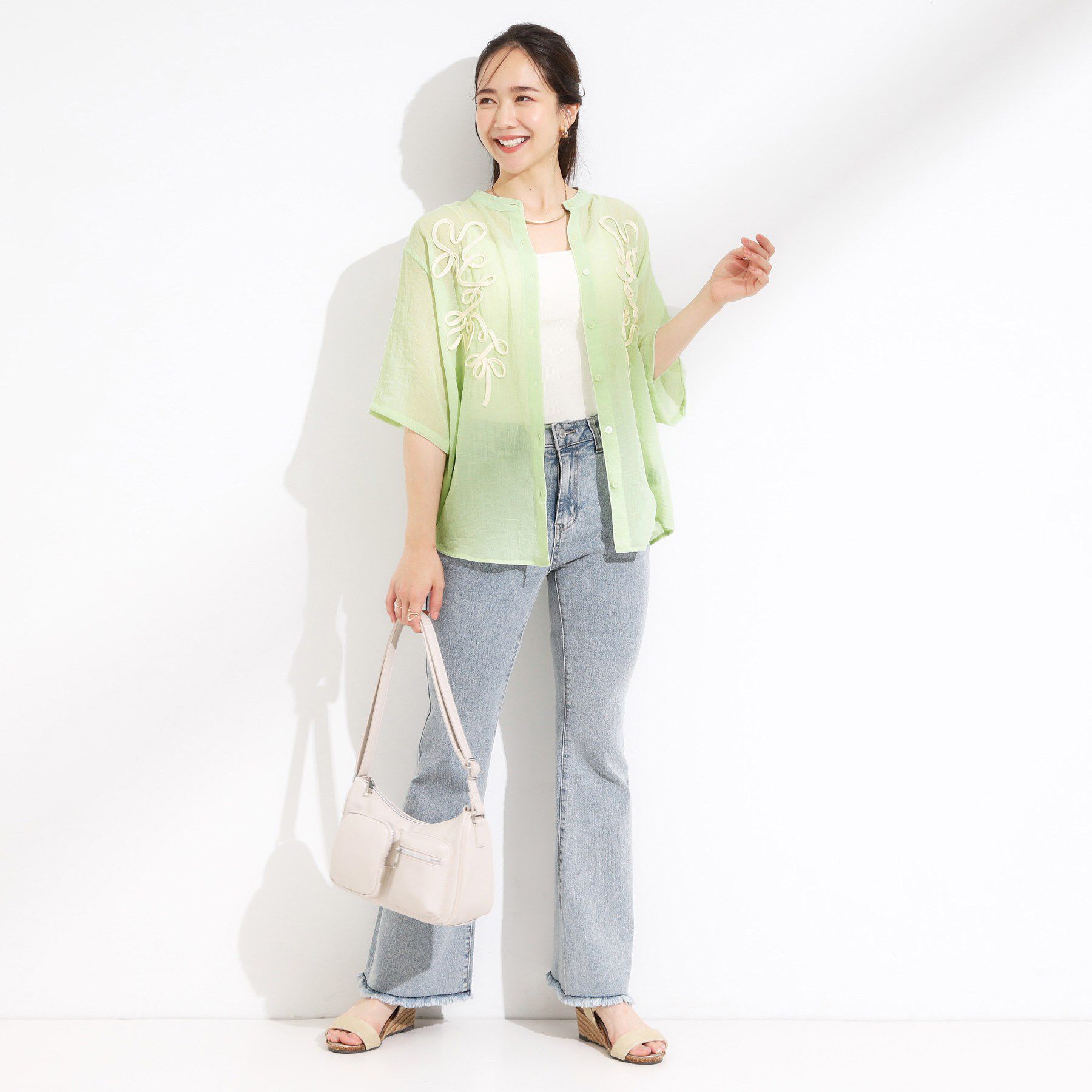 SHOO･LA･RUE「【S-LL】一枚で着映え コード刺繍シャツ」|シャツ・ブラウス|