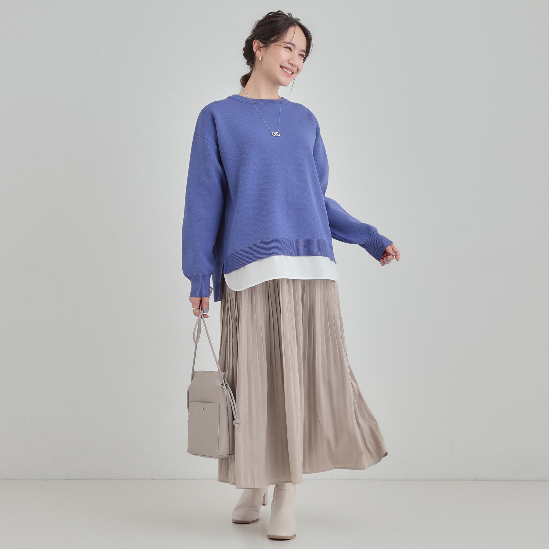 SHOO･LA･RUE「【高レビュー/洗濯機可/S-LL】さらに軽くなった スポンディッシュ裾フェイクトップス」|ニット・セーター|