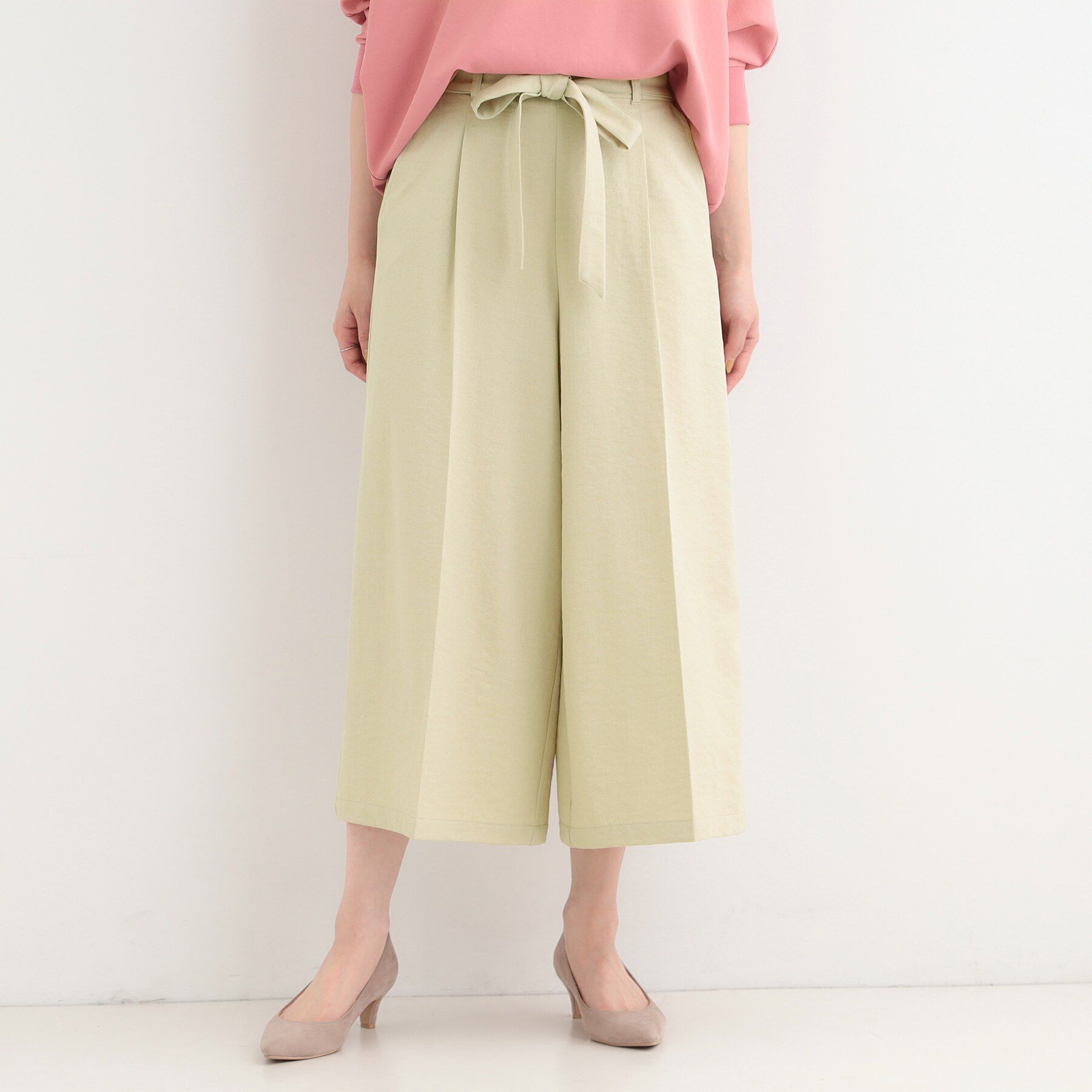 SHOO･LA･RUE「【洗濯機可/S-LL】ハイウエストで美脚見え リボンクロップドワイドパンツ」|その他|