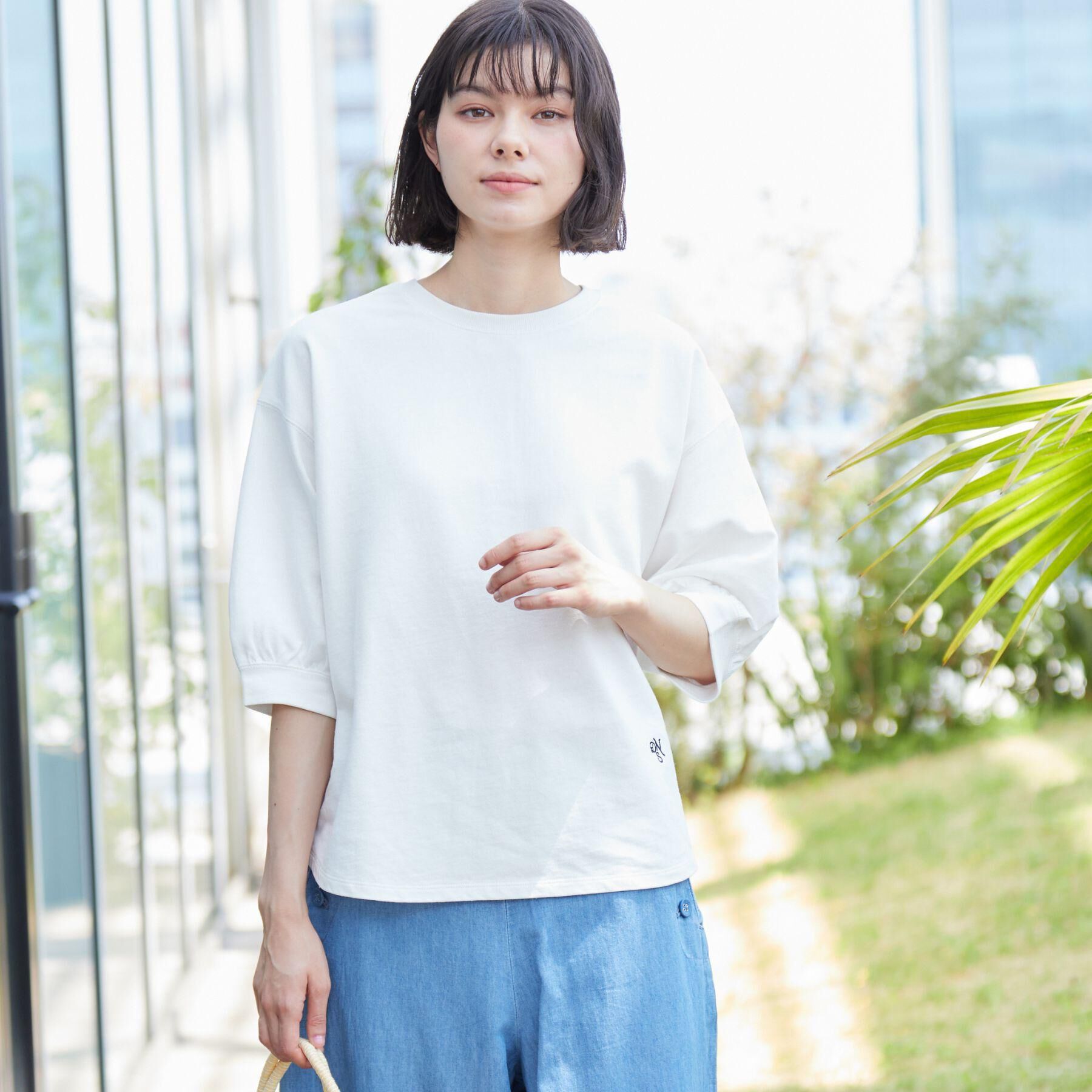 Dessin「【360度可愛い・洗える】バックヘンリーカットソー（5分袖/XS～L）」|Tシャツ・カットソー|