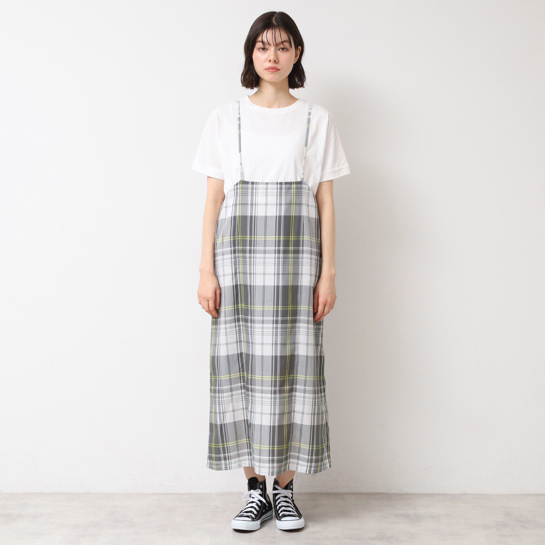 Dessin「【洗える】肩紐付きチェックスカート」|スカート|