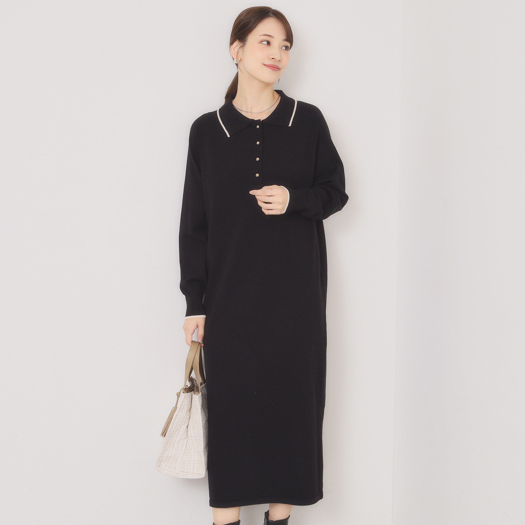 ITS&rsquo;DEMO「【手洗い可】ポロ衿ニットワンピース」|ワンピース|ブラック(019)