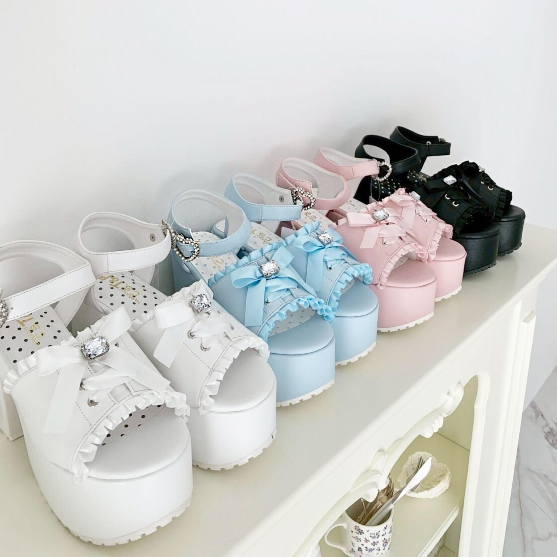 csT&P「地雷系 厚底リボンレースアップサンダル」|サンダル|