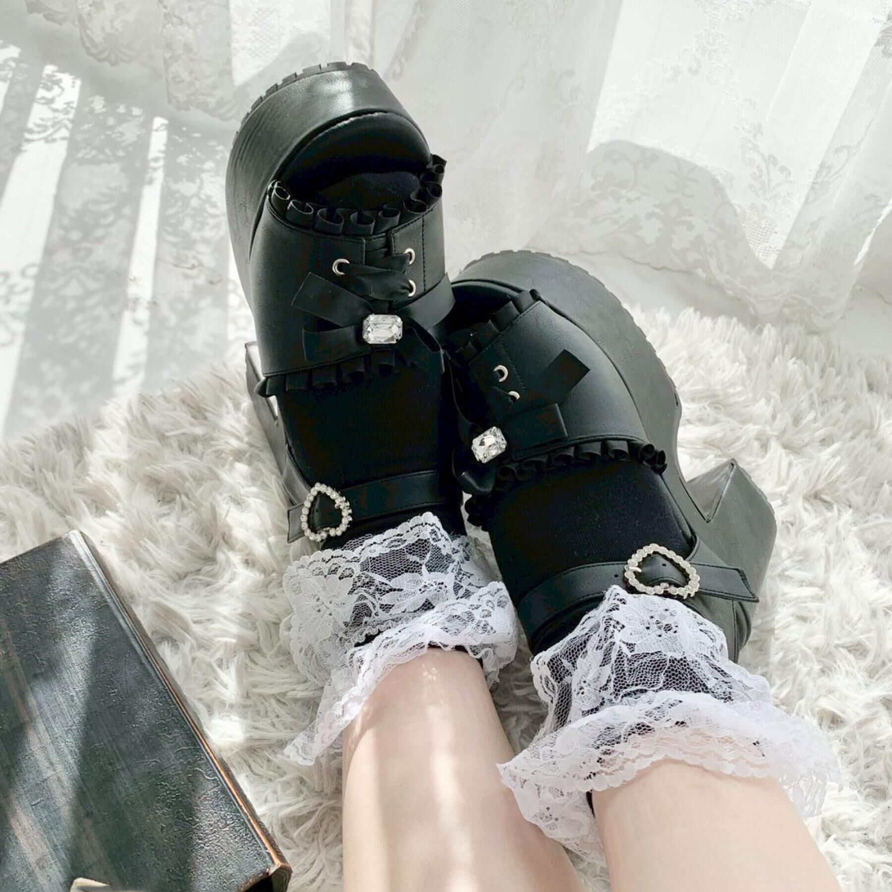 csT&P「地雷系 厚底リボンレースアップサンダル」|サンダル|