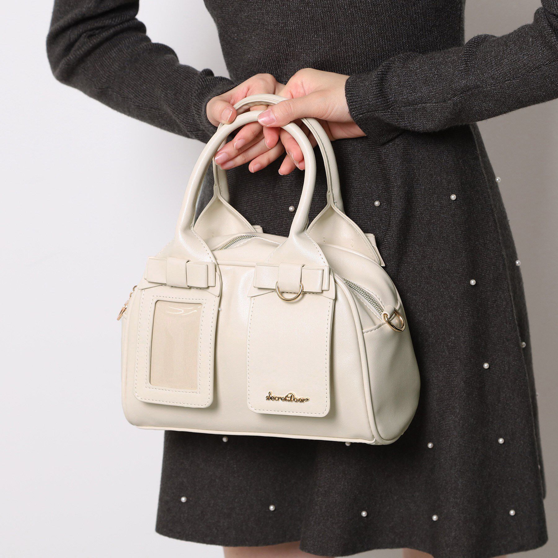 Ober Tashe「リボンミニボストンバッグ」|ショルダー・メッセンジャー|アイボリー(004)