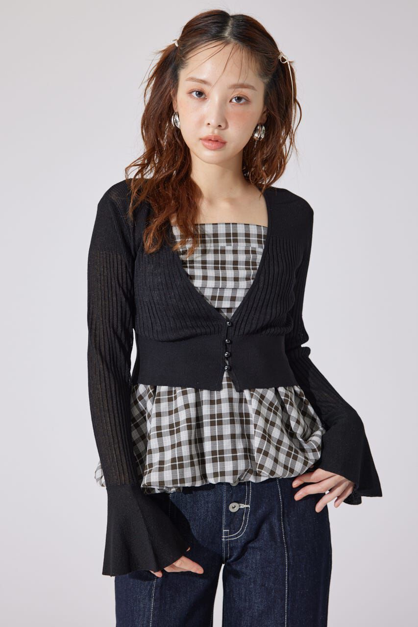rienda「クロップドフレアスリーブシアーニットカーディガン」|カーディガン|