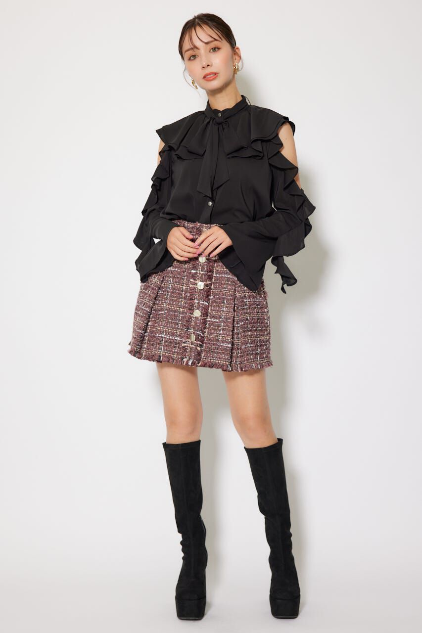 rienda「フリルスリーブビッグカラーリボンブラウス」|シャツ・ブラウス|