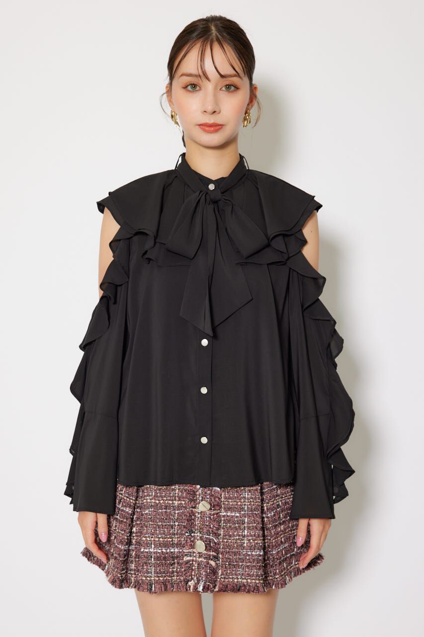 rienda「フリルスリーブビッグカラーリボンブラウス」|シャツ・ブラウス|