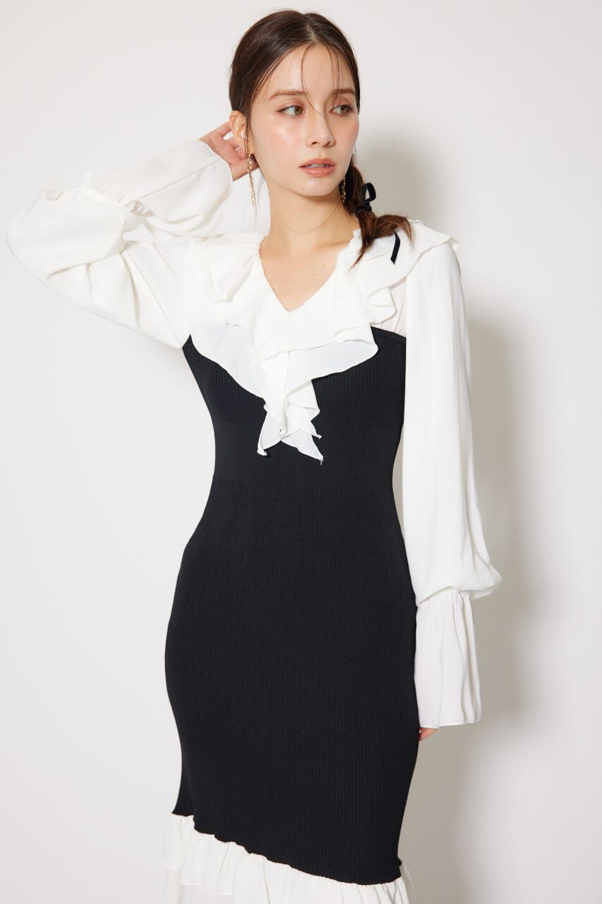 rienda「ダブルフリルコンビニットワンピース」|ワンピース|