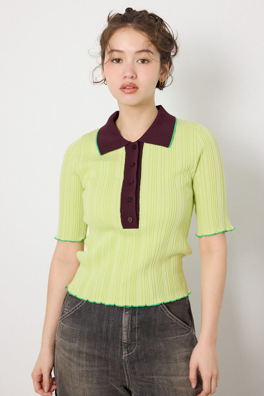 RODEO CROWNS「バイカラーポロニット」|ニット・セーター|GRN