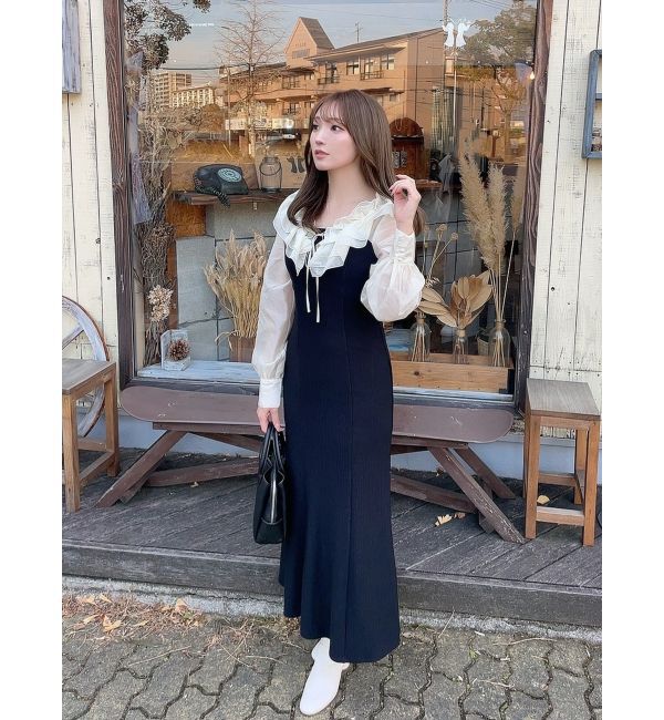 dazzlin「フリルカラードッキングリブワンピース」|ワンピース|