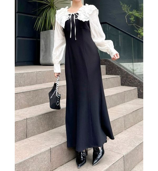 dazzlin「フリルカラードッキングリブワンピース」|ワンピース|