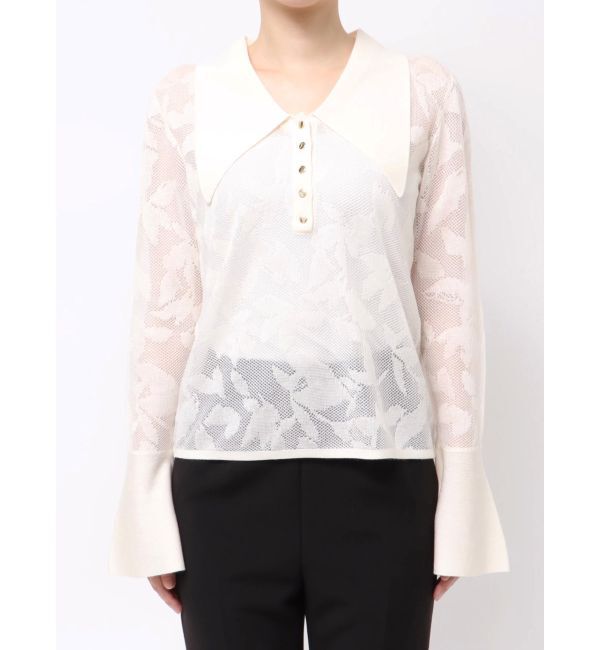 LAGUNAMOON「追加生産【WEB限定】シアージャガードビッグカラーニットプル」|ニット・セーター|ホワイト