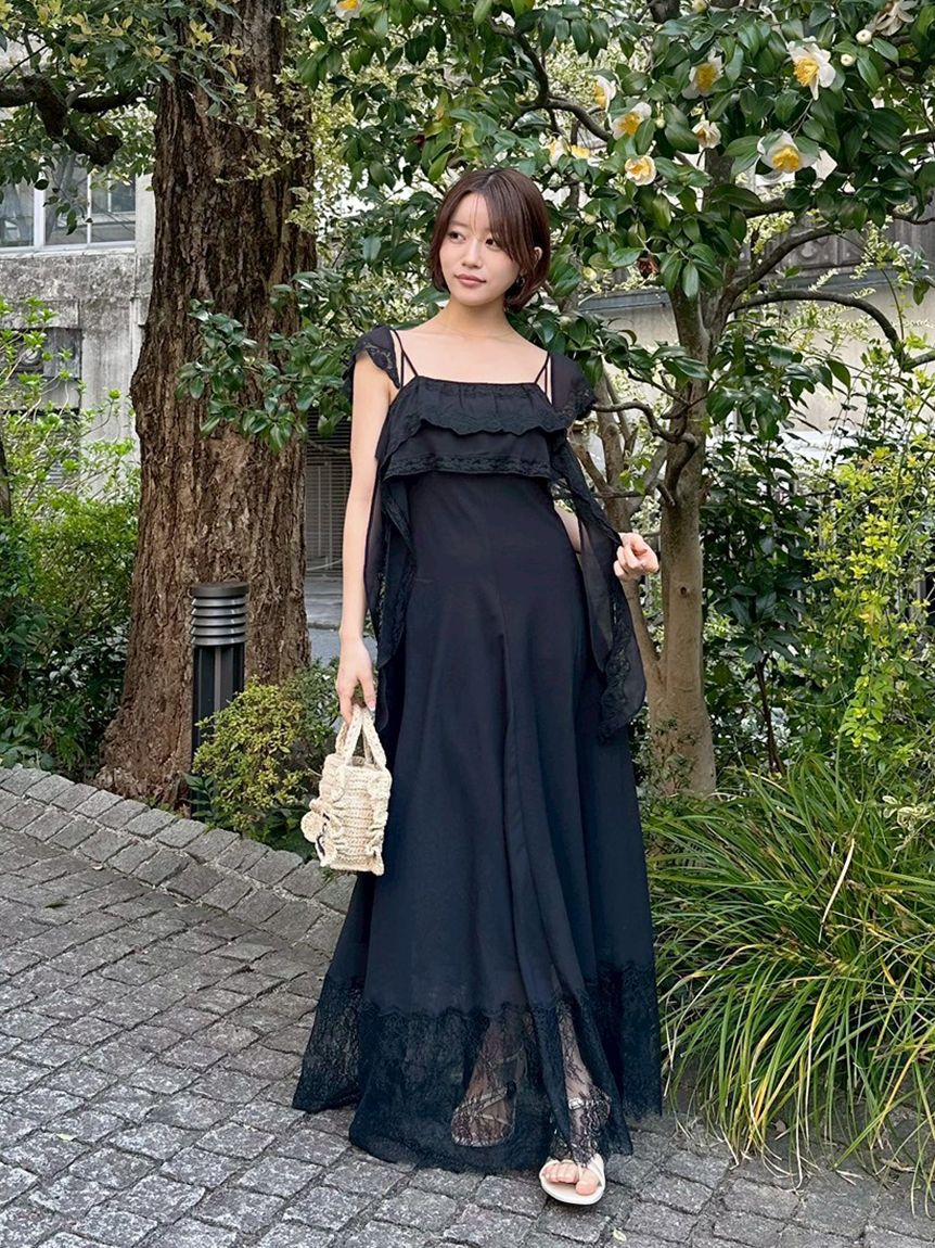 SNIDEL「シルキーシフォンレースキャミワンピース」|ワンピース|BLK