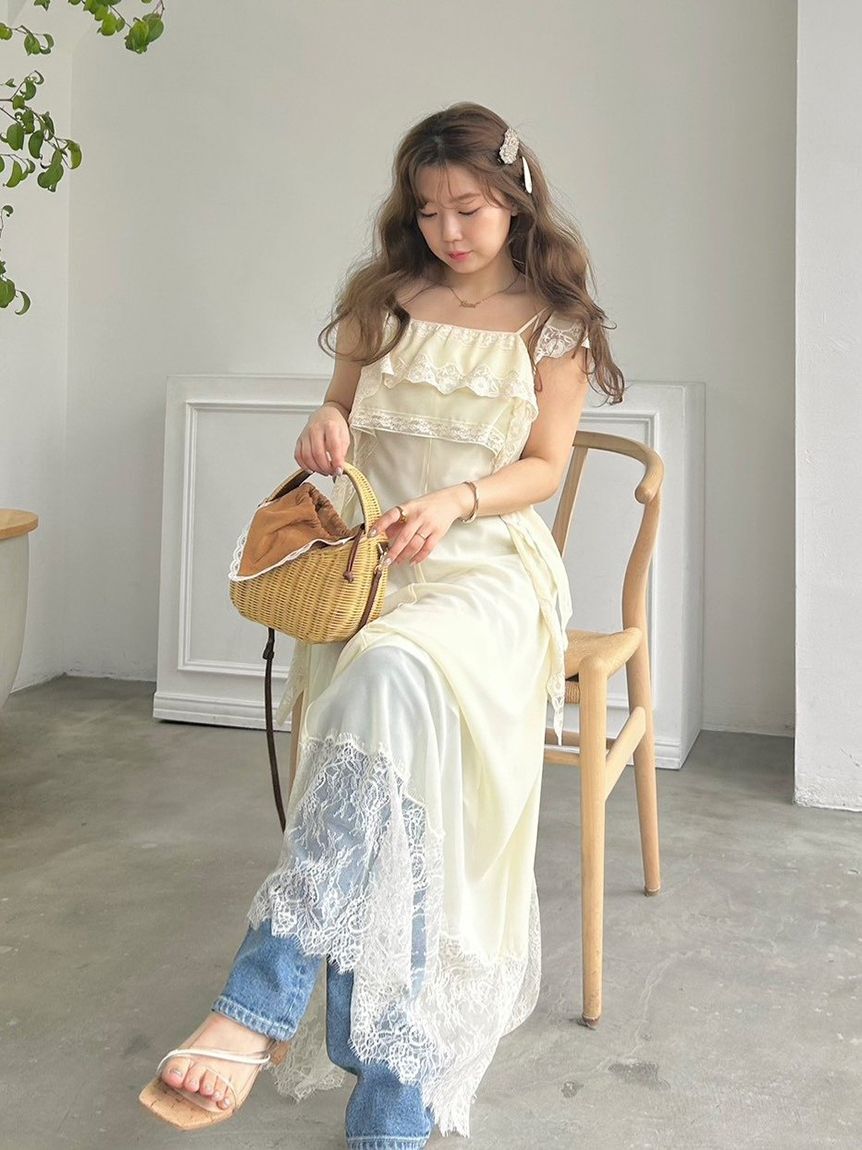 SNIDEL「シルキーシフォンレースキャミワンピース」|ワンピース|