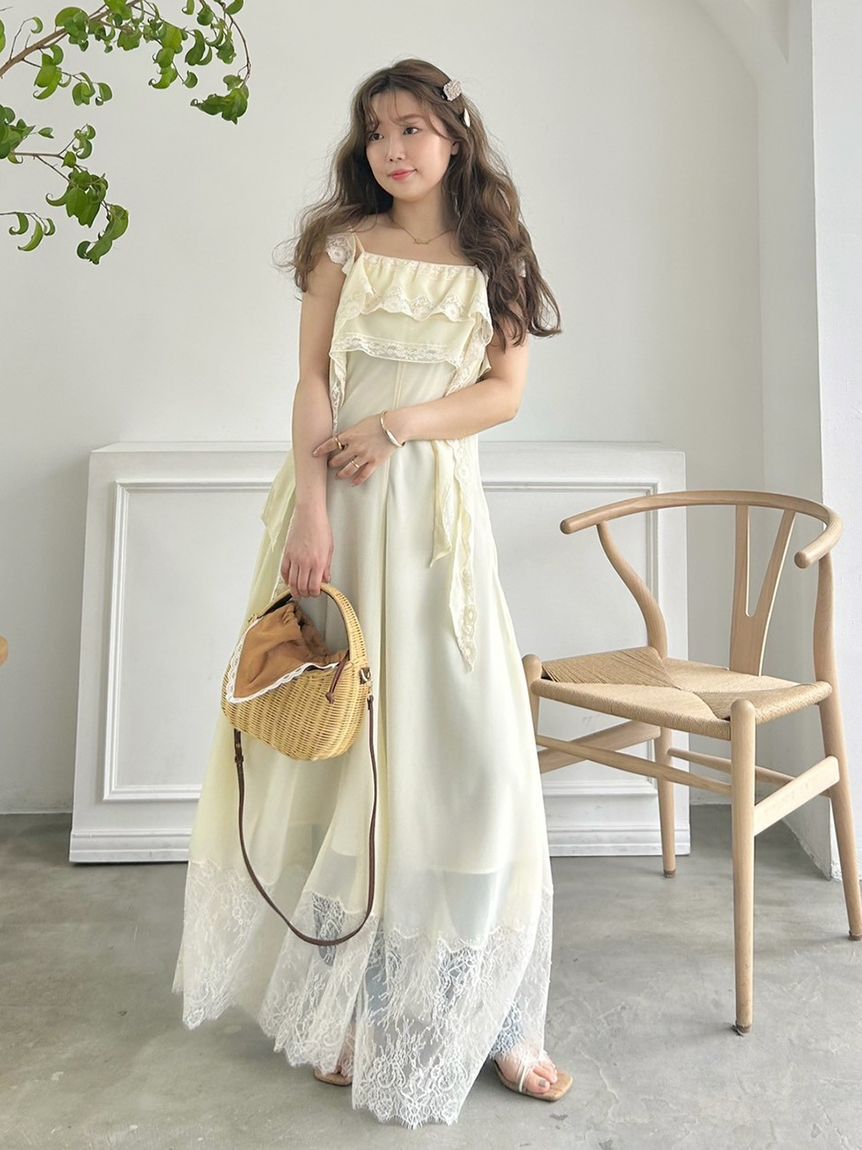 SNIDEL「シルキーシフォンレースキャミワンピース」|ワンピース|